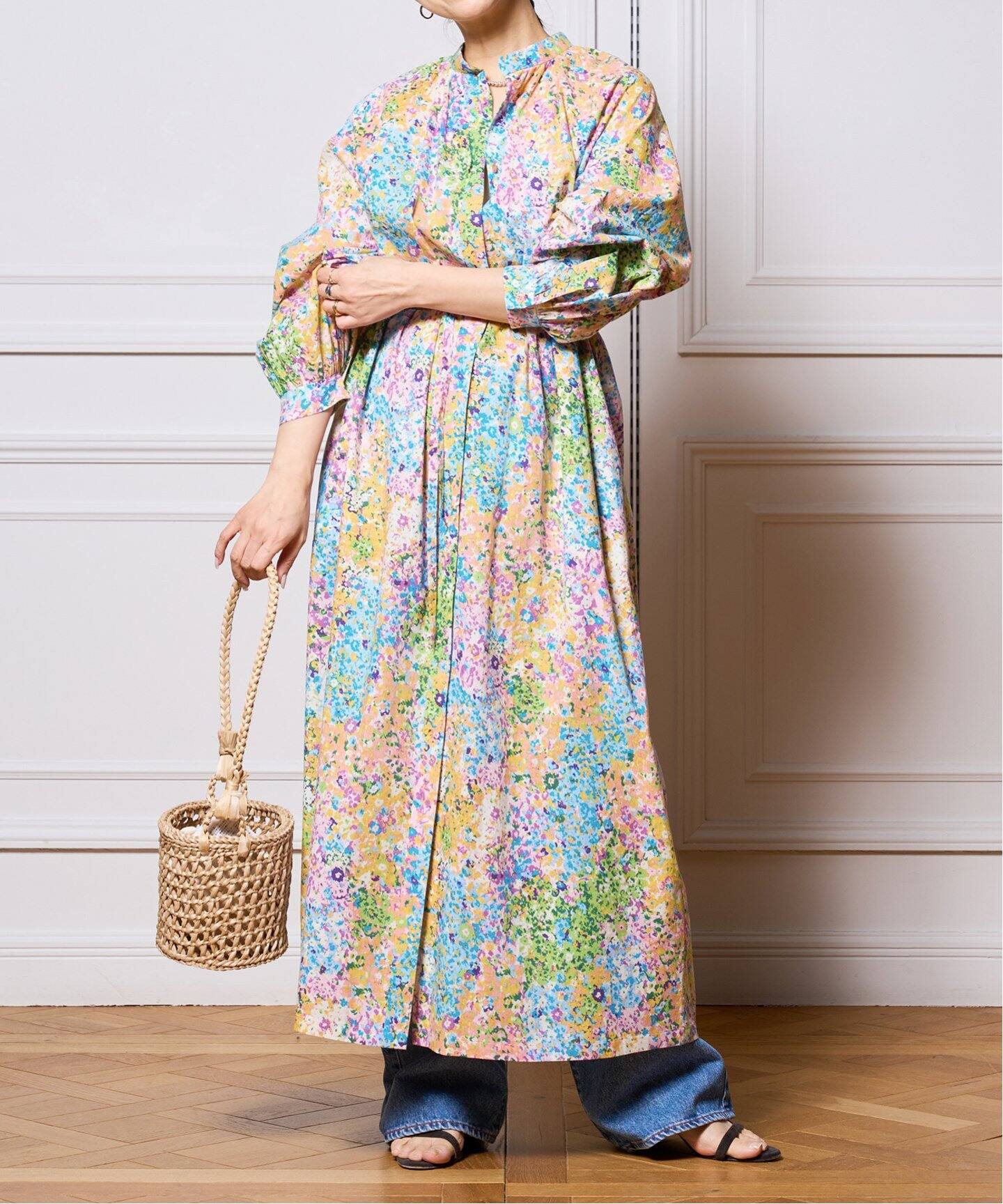 IENA LA BOUCLE フラワープリントシャツワンピース（ワンピース 