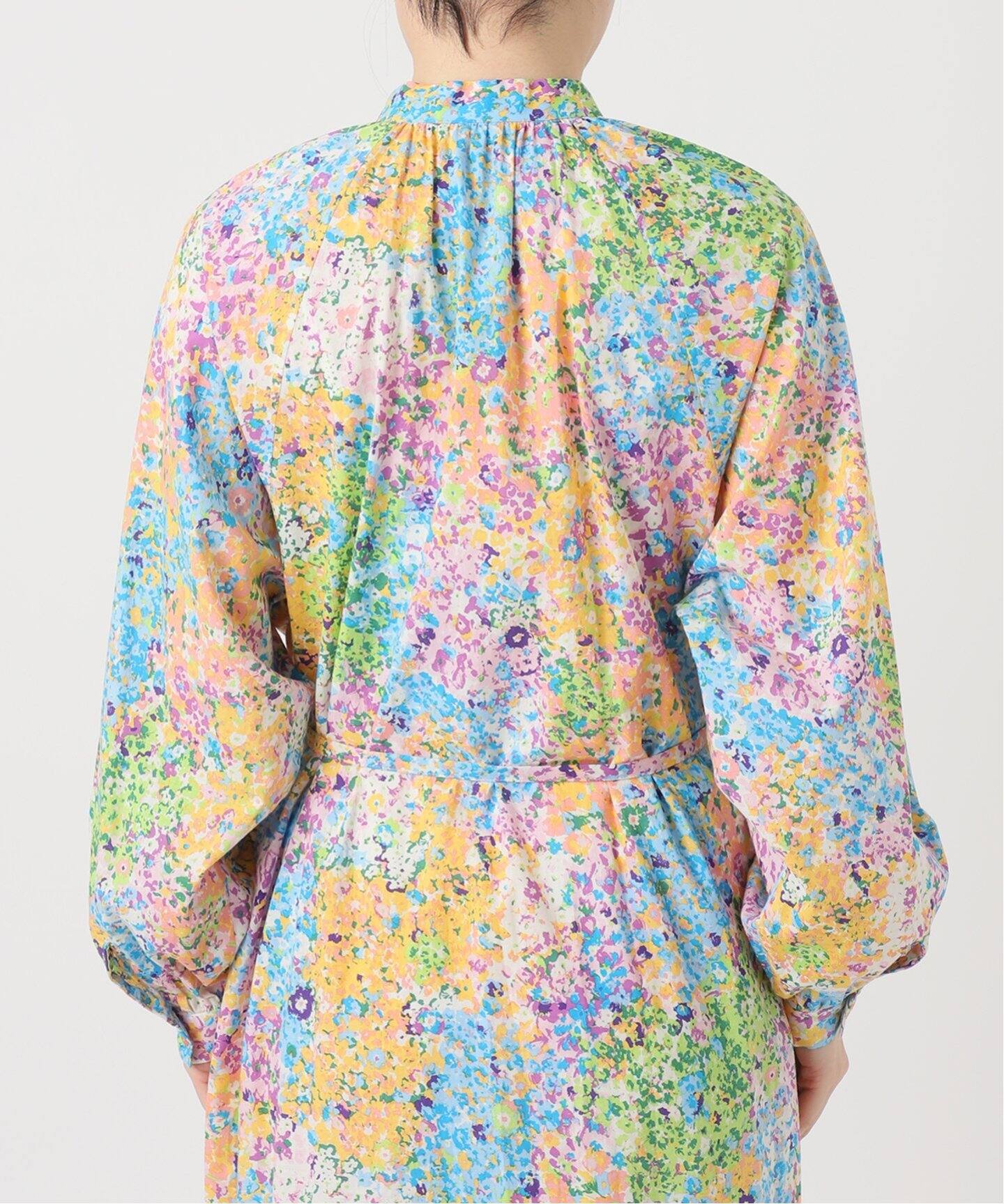 IENA♡seseフラワーピンタックワンピース シャツワンピース ボウタイ  