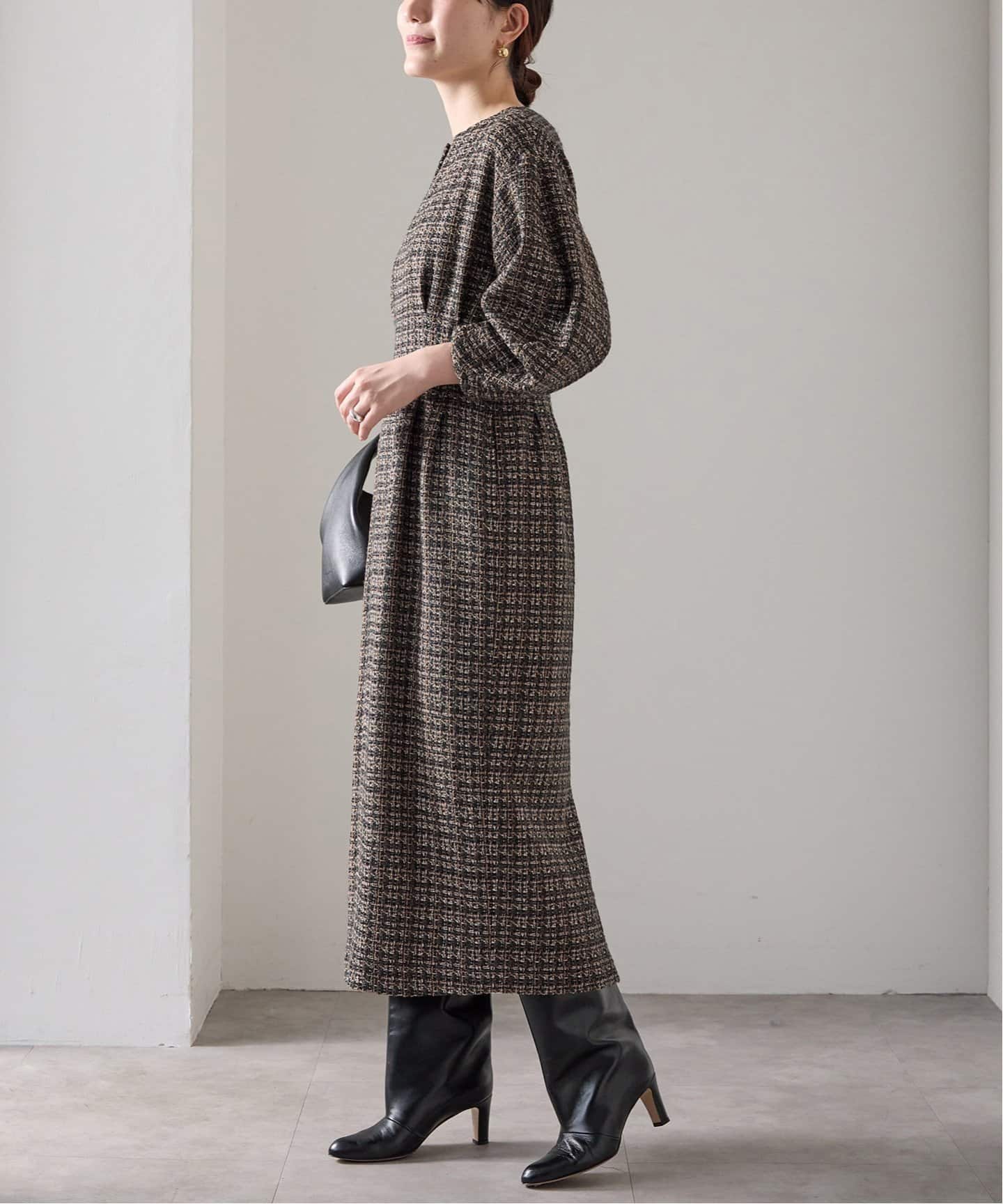ミックスツイードウエストシェイプワンピース（ワンピース）｜VERMEIL