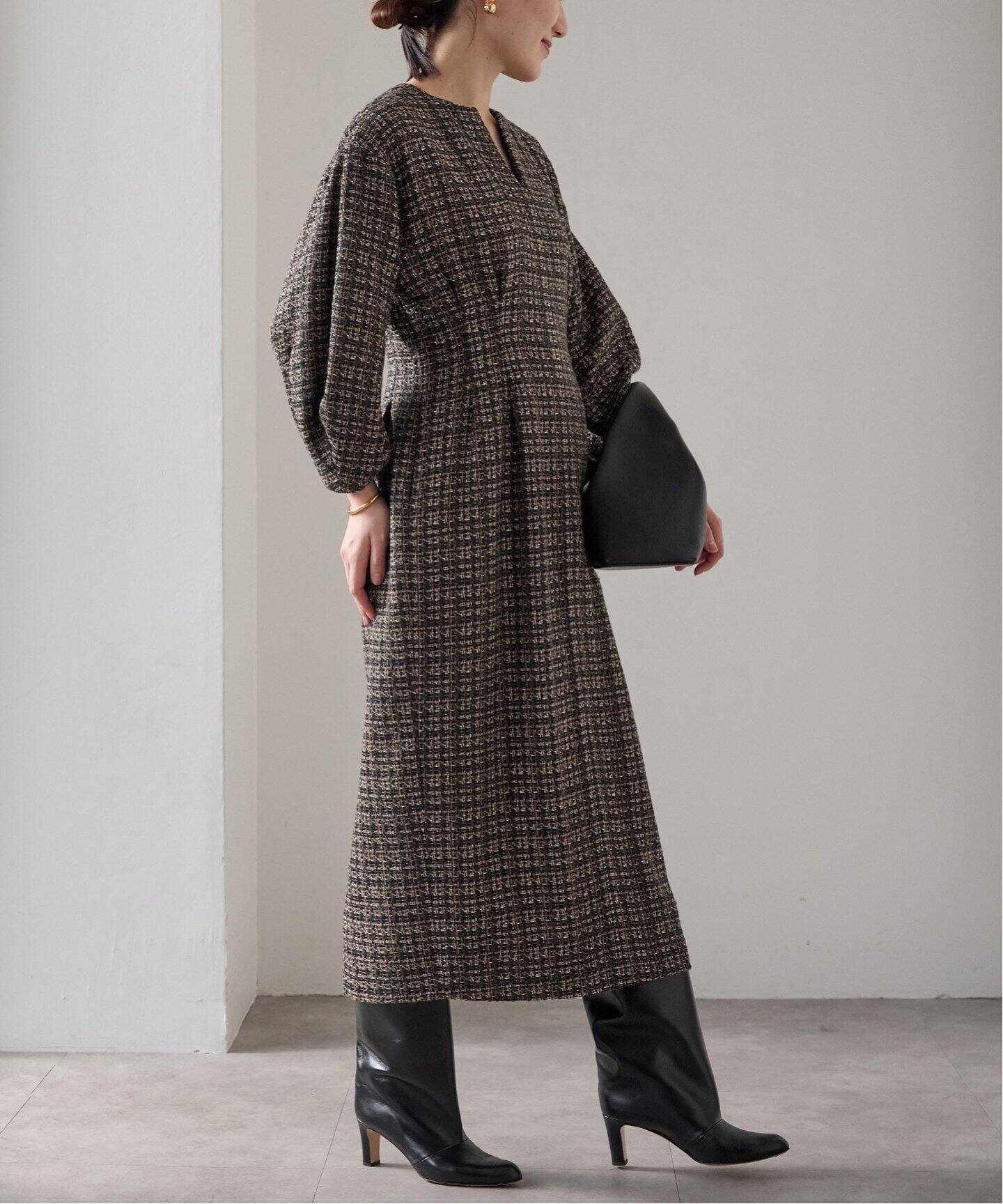 ミックスツイードウエストシェイプワンピース（ワンピース）｜VERMEIL