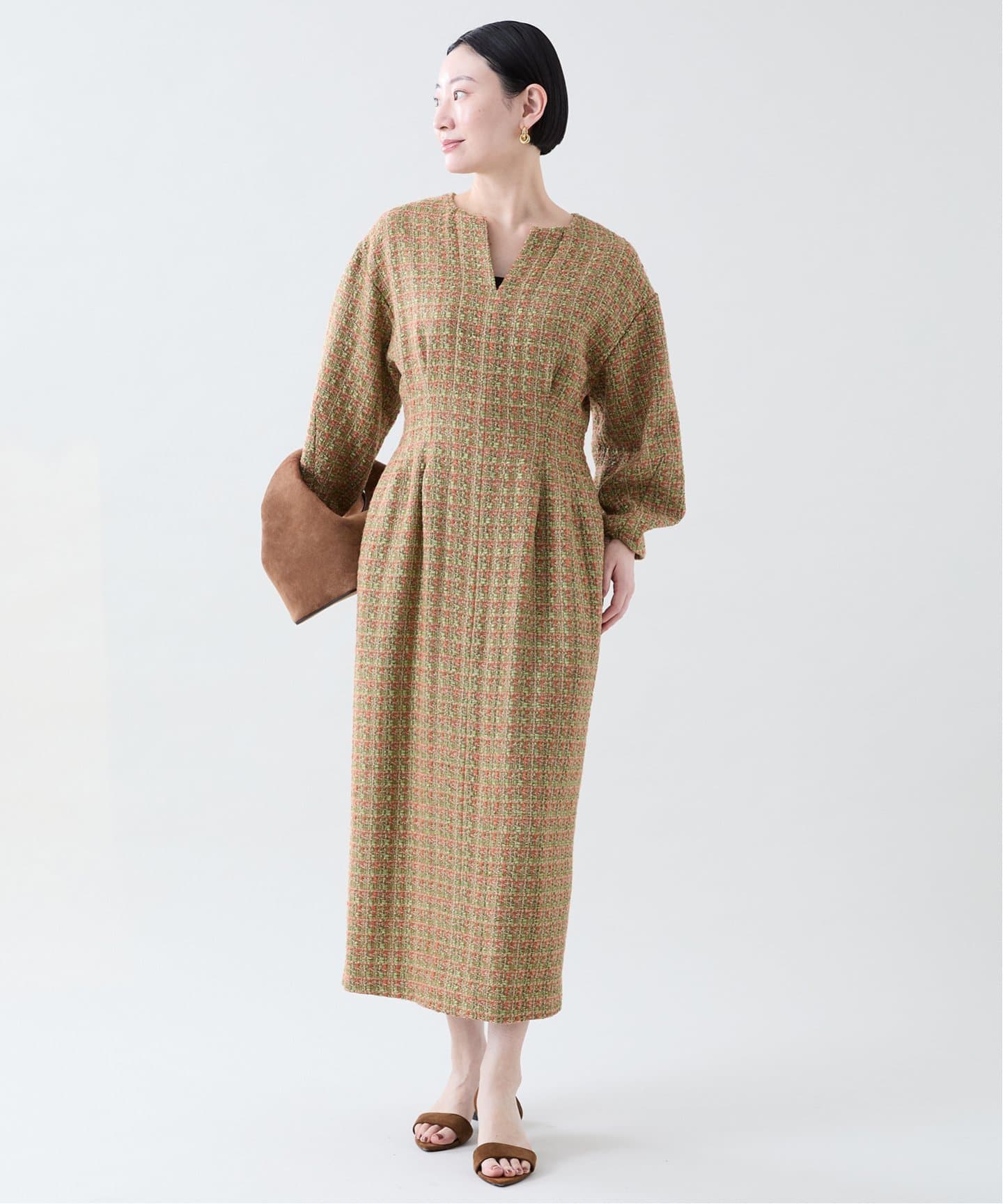 ミックスツイードウエストシェイプワンピース（ワンピース）｜VERMEIL