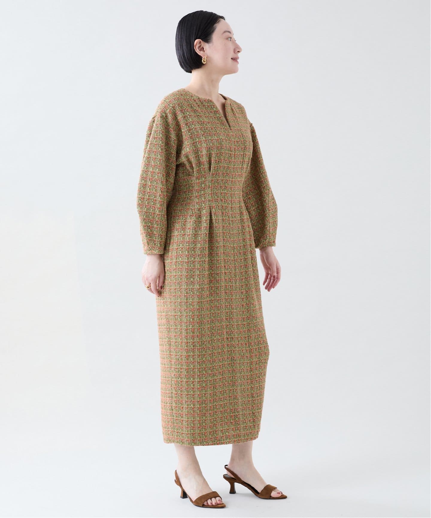 ミックスツイードウエストシェイプワンピース（ワンピース）｜VERMEIL