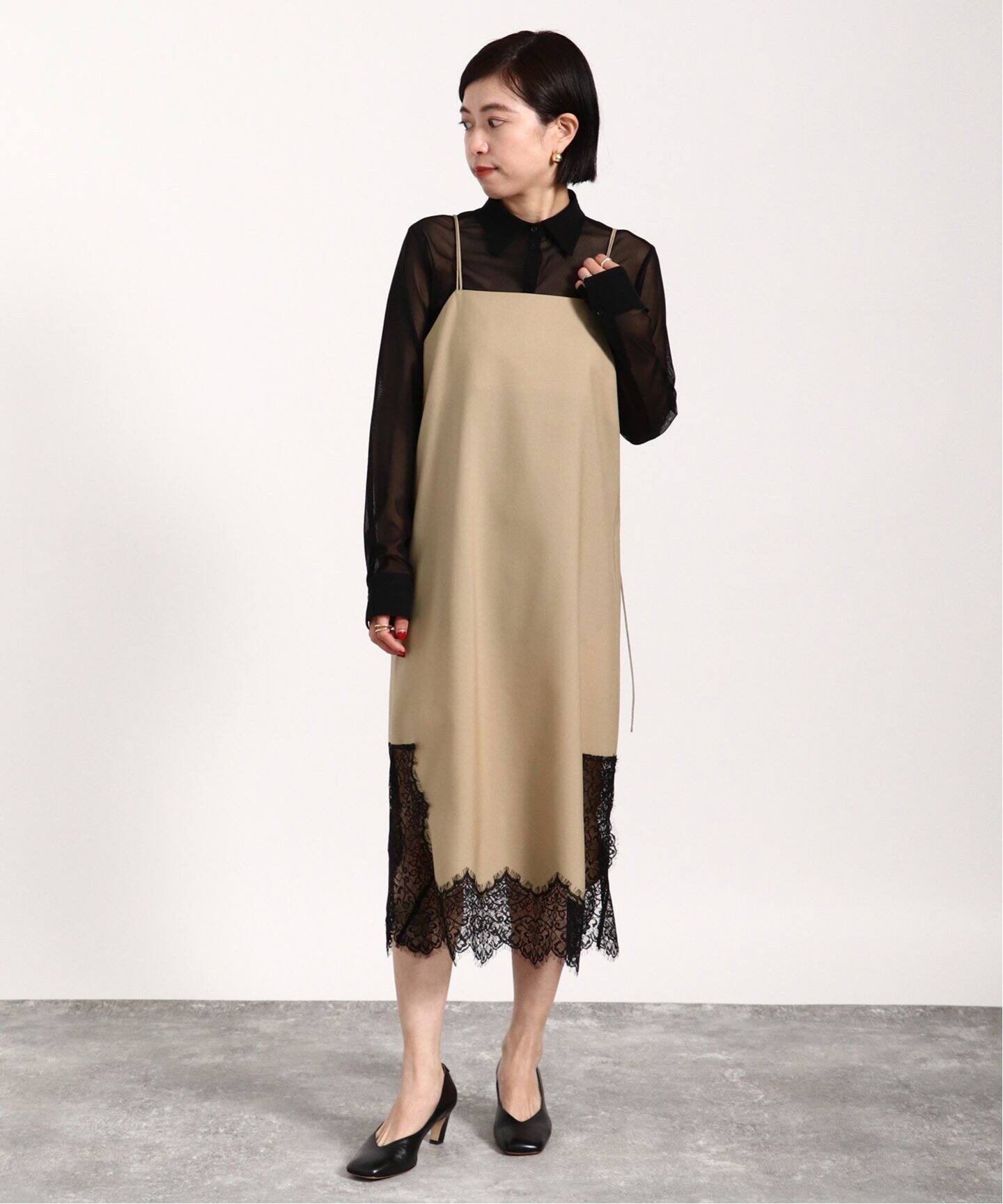 ウール×レースキャミソールワンピース（ワンピース）｜VERMEIL par  