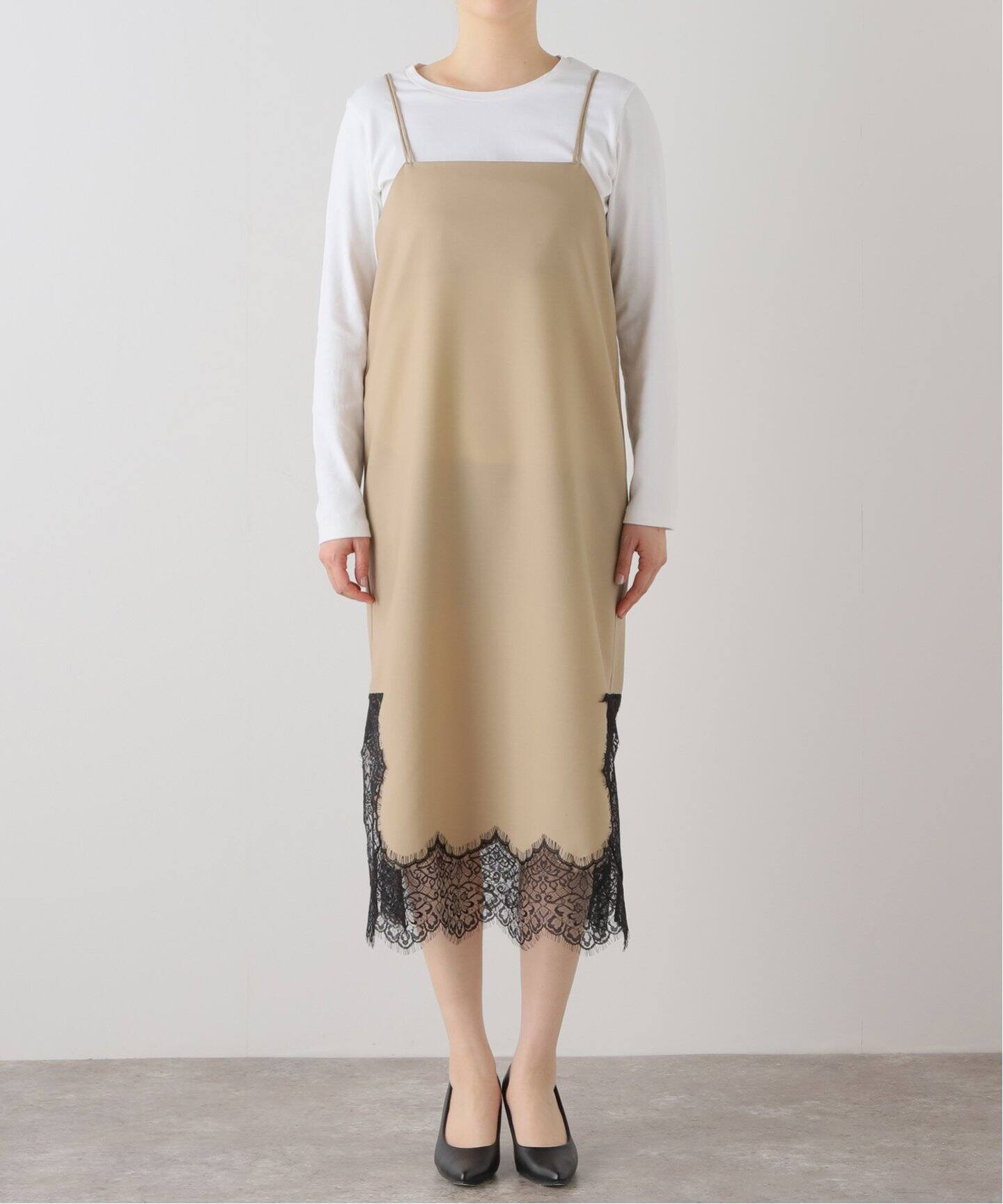 ウール×レースキャミソールワンピース（ワンピース）｜VERMEIL par  