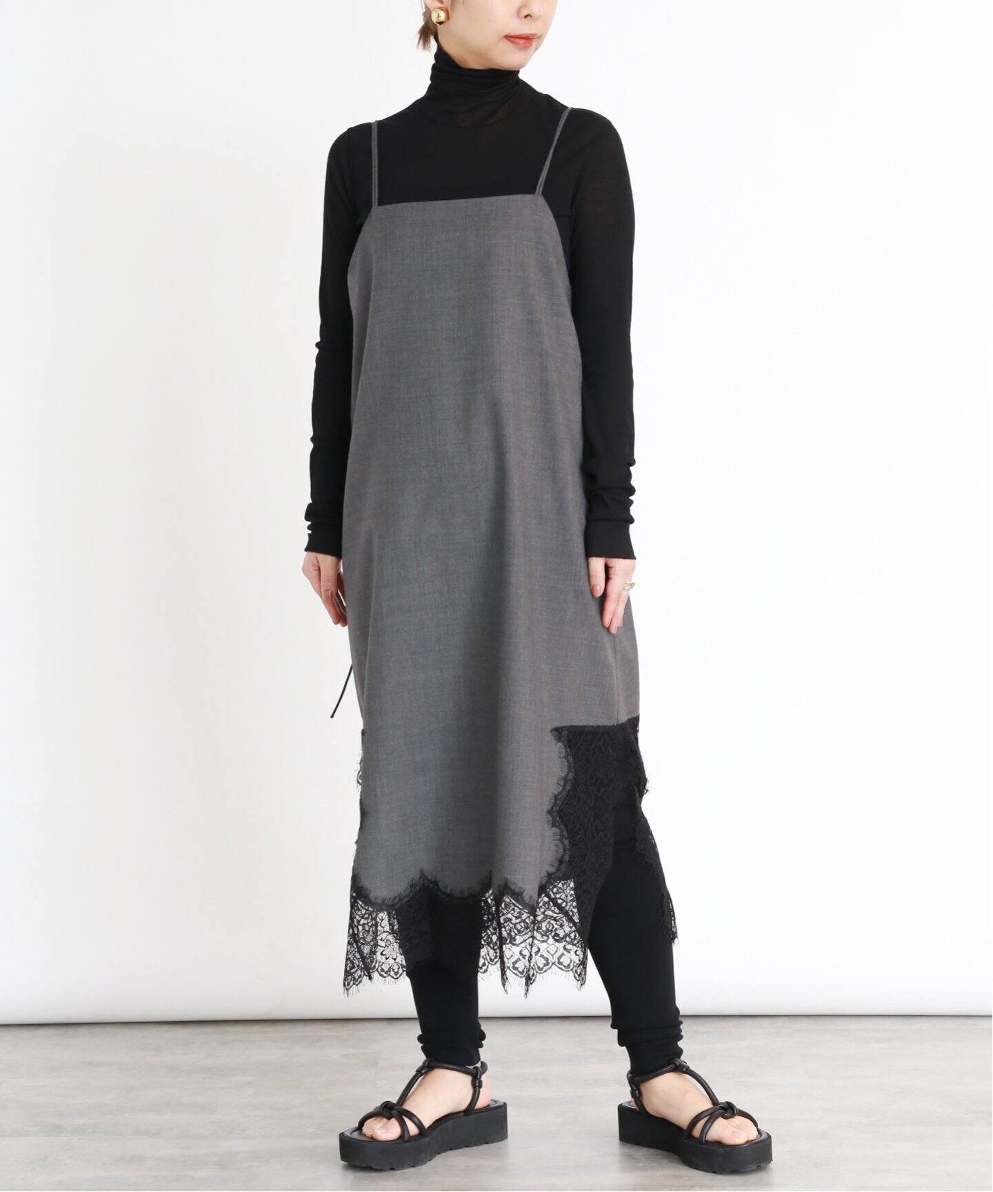 ウール×レースキャミソールワンピース（ワンピース）｜VERMEIL par  