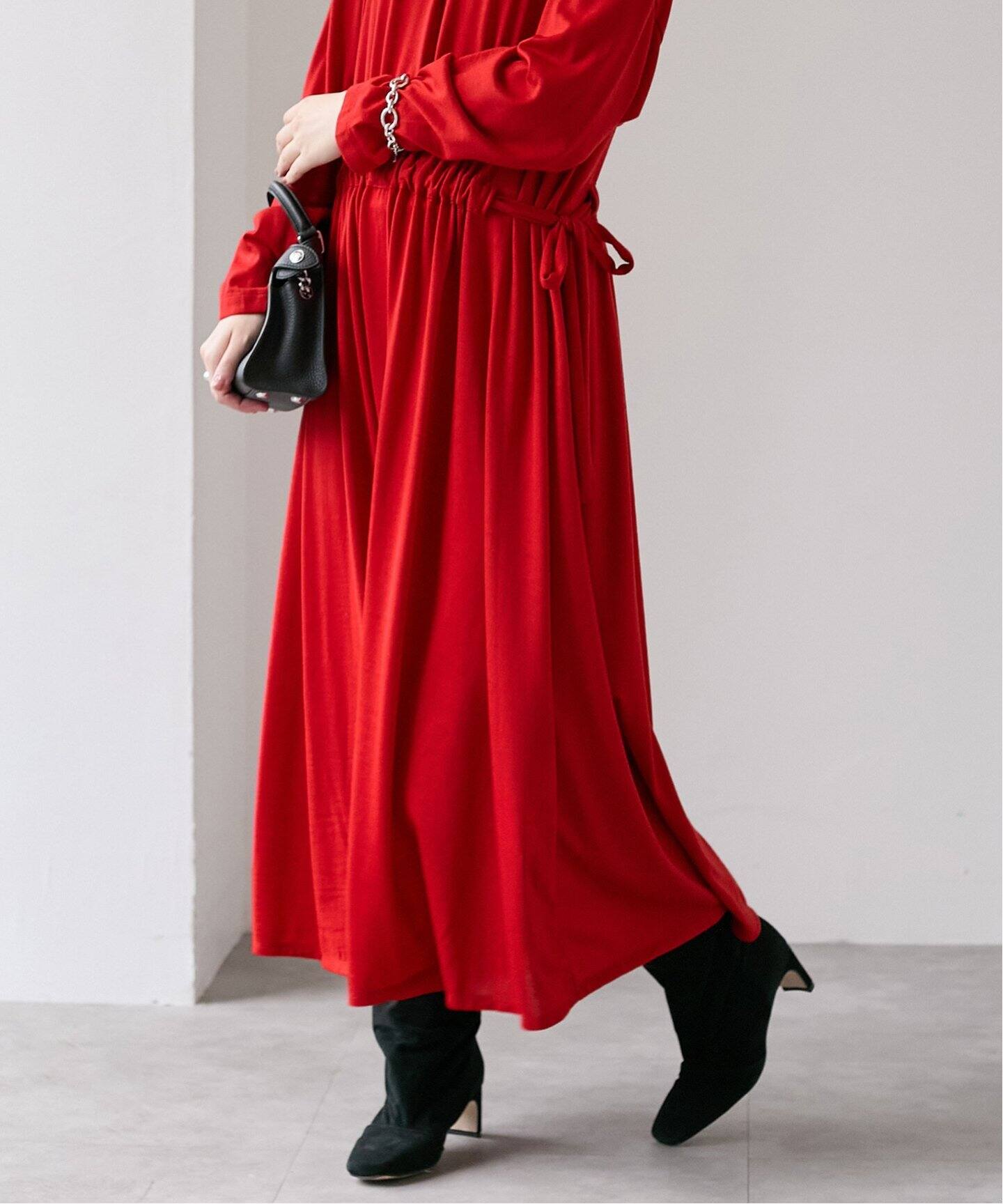 ROOM NO.8 BLACK WOOLJRSY GATHER ドレス BSR8O-003（ワンピース 
