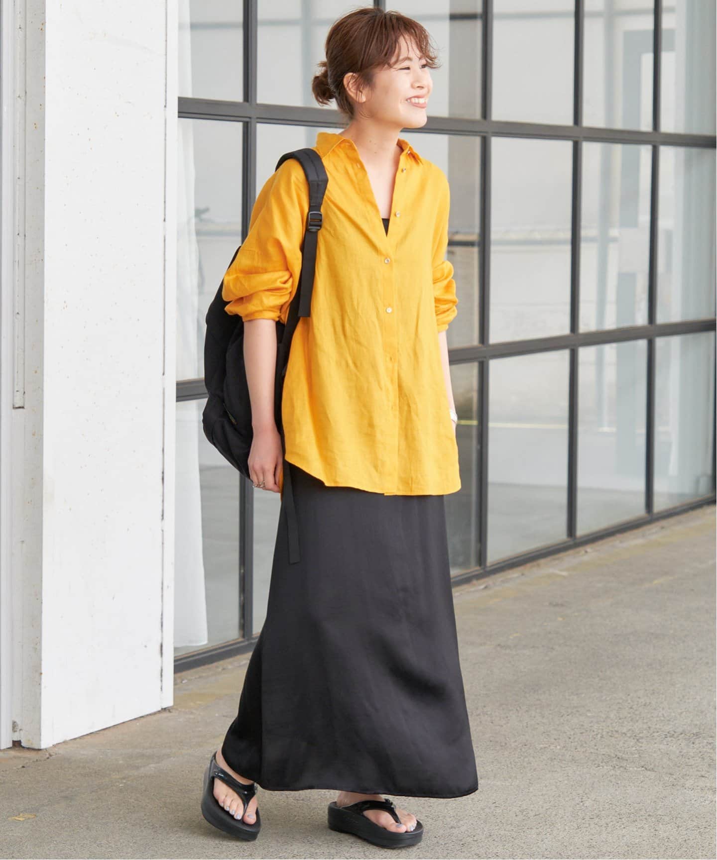 スピックアンドスパン　80リネンカシュクール　ビッグシャツ　新品　イエロー ≪追加≫80リネンカシュクールビッグシャツ（シャツ／ブラウス