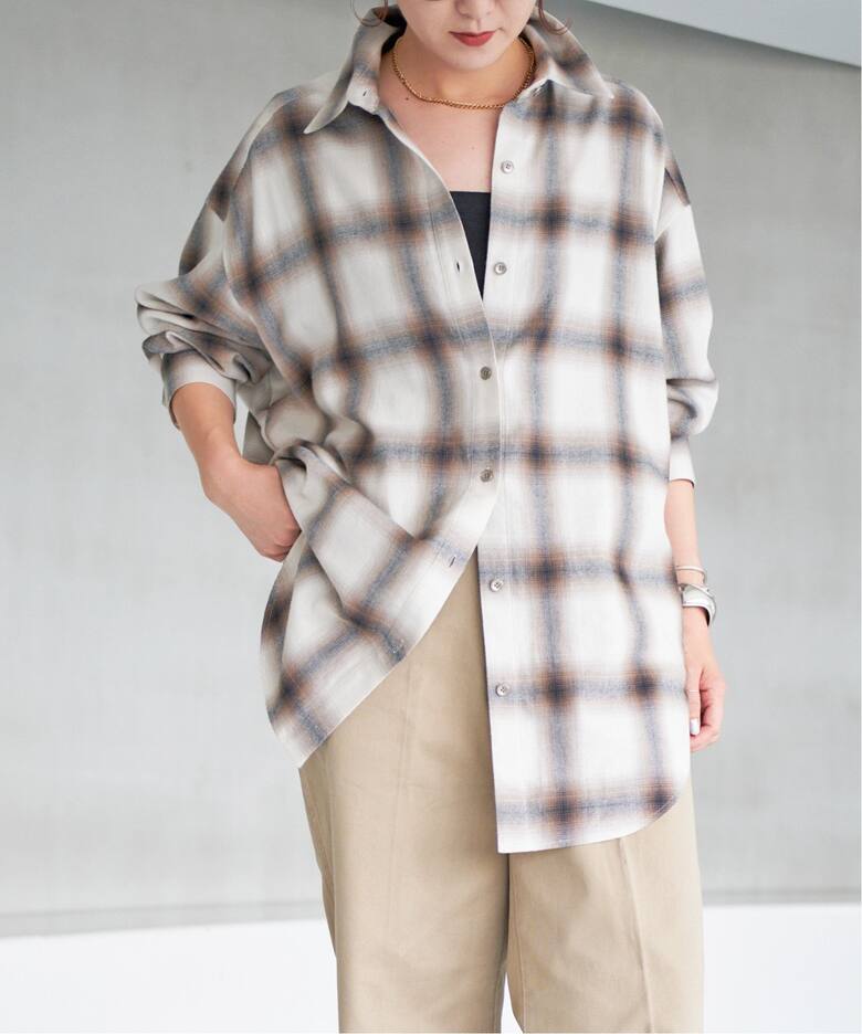 追加》オンブレーチェックルーズシャツ（シャツ／ブラウス）｜Spick  