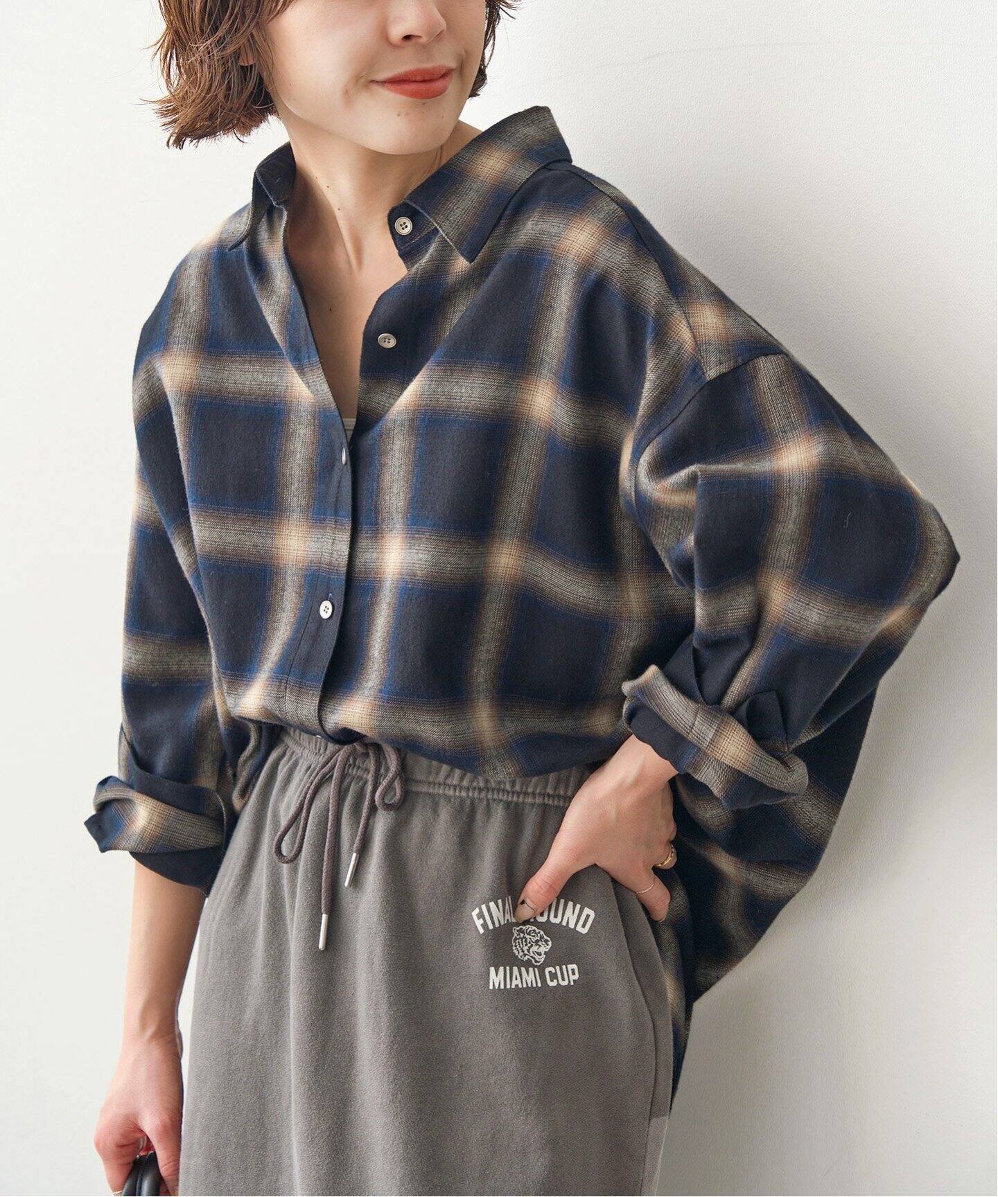 追加》オンブレーチェックルーズシャツ（シャツ／ブラウス）｜Spick  