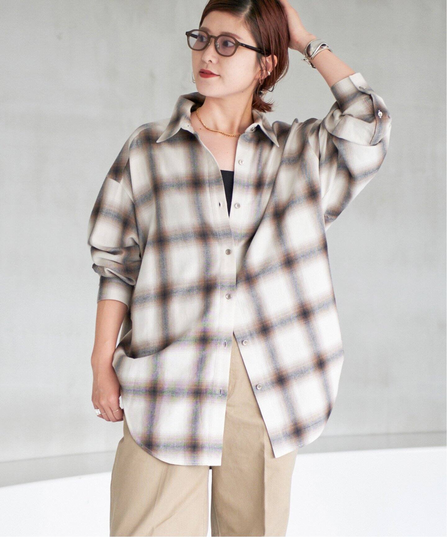 追加》オンブレーチェックルーズシャツ（シャツ／ブラウス）｜Spick  