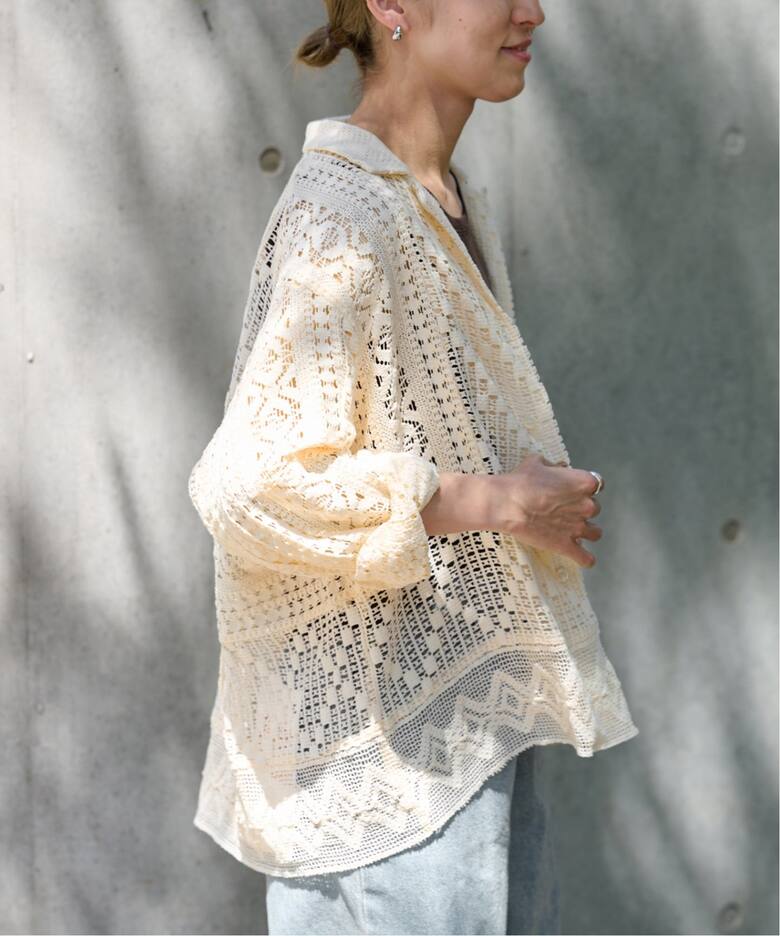 アンティークレースオープンカラーシャツ（シャツ／ブラウス  