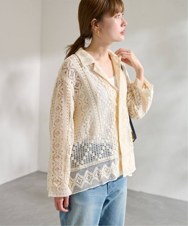 アンティークレースオープンカラーシャツ（シャツ／ブラウス  