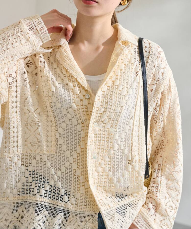 アンティークレースオープンカラーシャツ（シャツ／ブラウス  