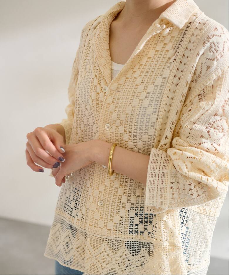 アンティークレースオープンカラーシャツ（シャツ／ブラウス  