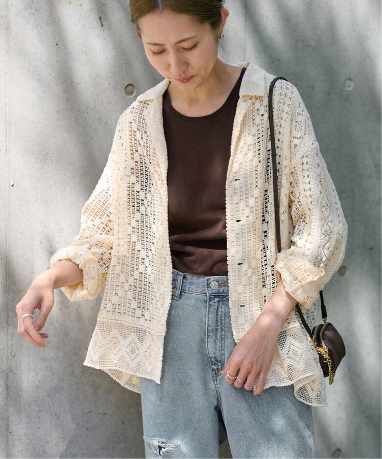 アンティークレースオープンカラーシャツ（シャツ／ブラウス  