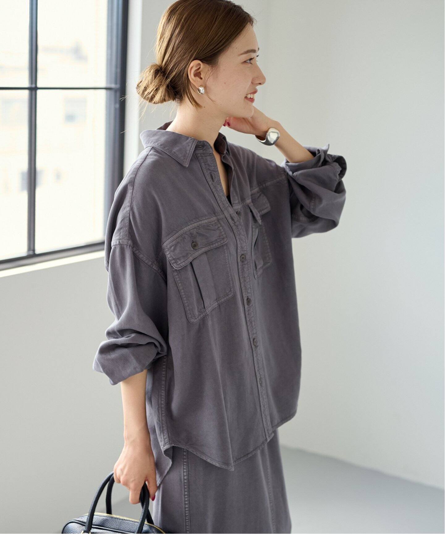 新品未使用フレームワークリヨセル中白染めWORKシャツグレー