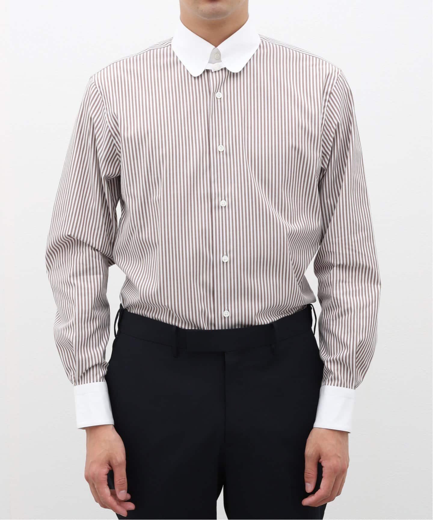 40／85：SCHIATTIシャツ✖️クレリック✖️ ダークブラウン✖️ストライプ