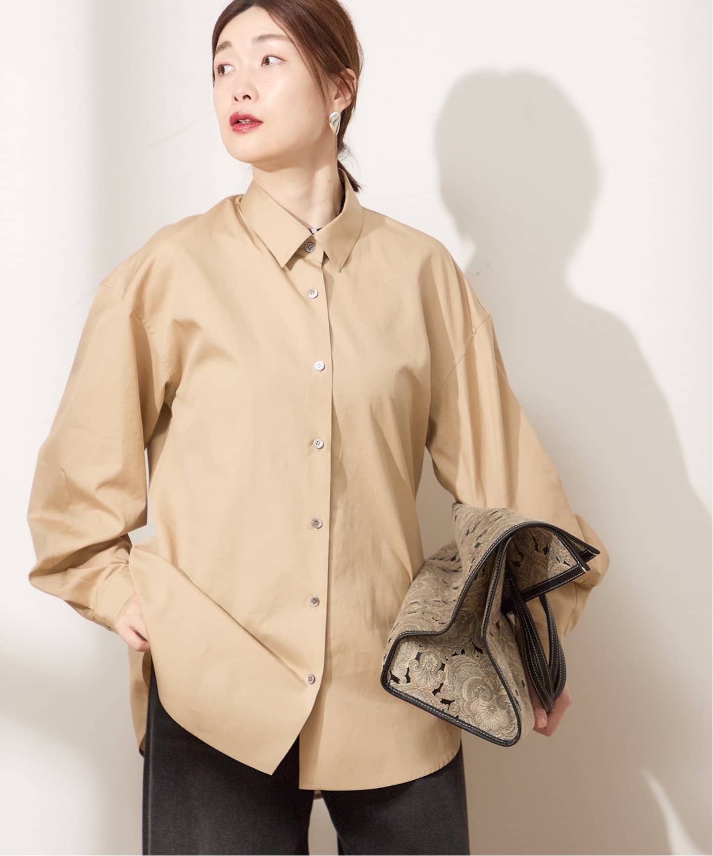 FRAPBOIS ルーズブロードシャツ オーバーサイズ ゆったり ベージュ