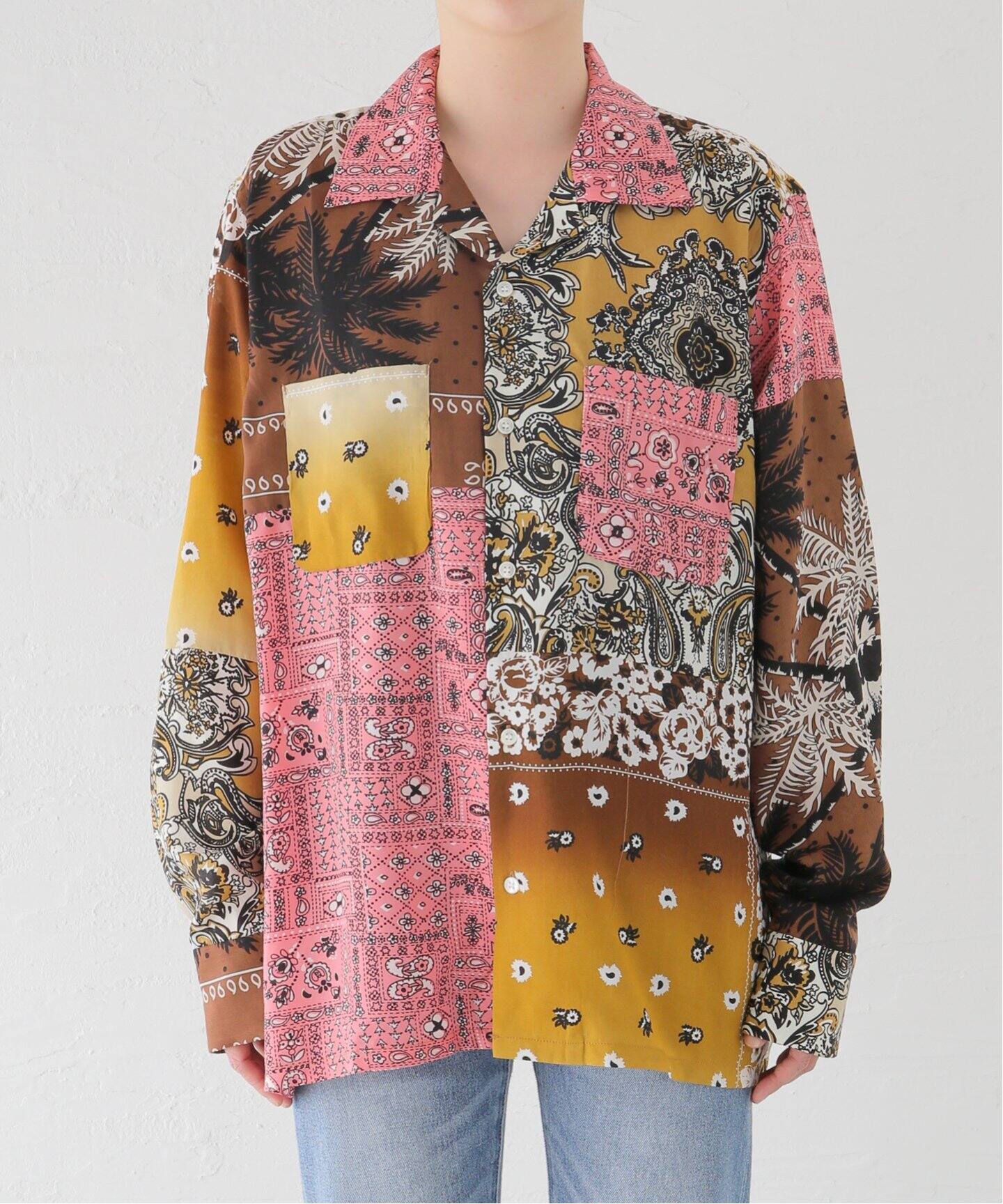 NOMA t.d. / ノーマティーディー】Patchwork Open-Collar Shirt:シャツ 