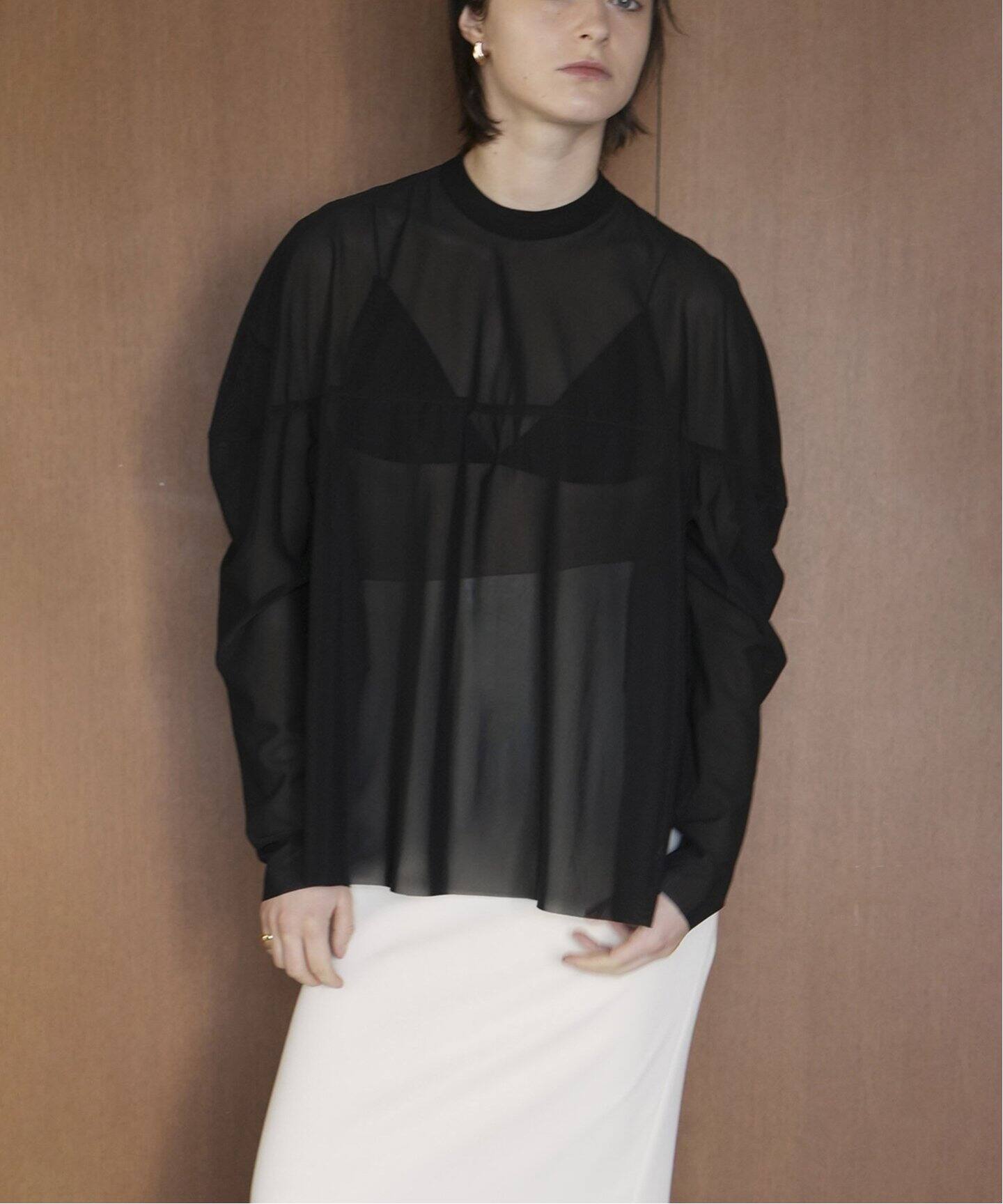 CLANE/クラネ】SHEER MESH CURVE SLEEVE TOPS：シャツ（シャツ 