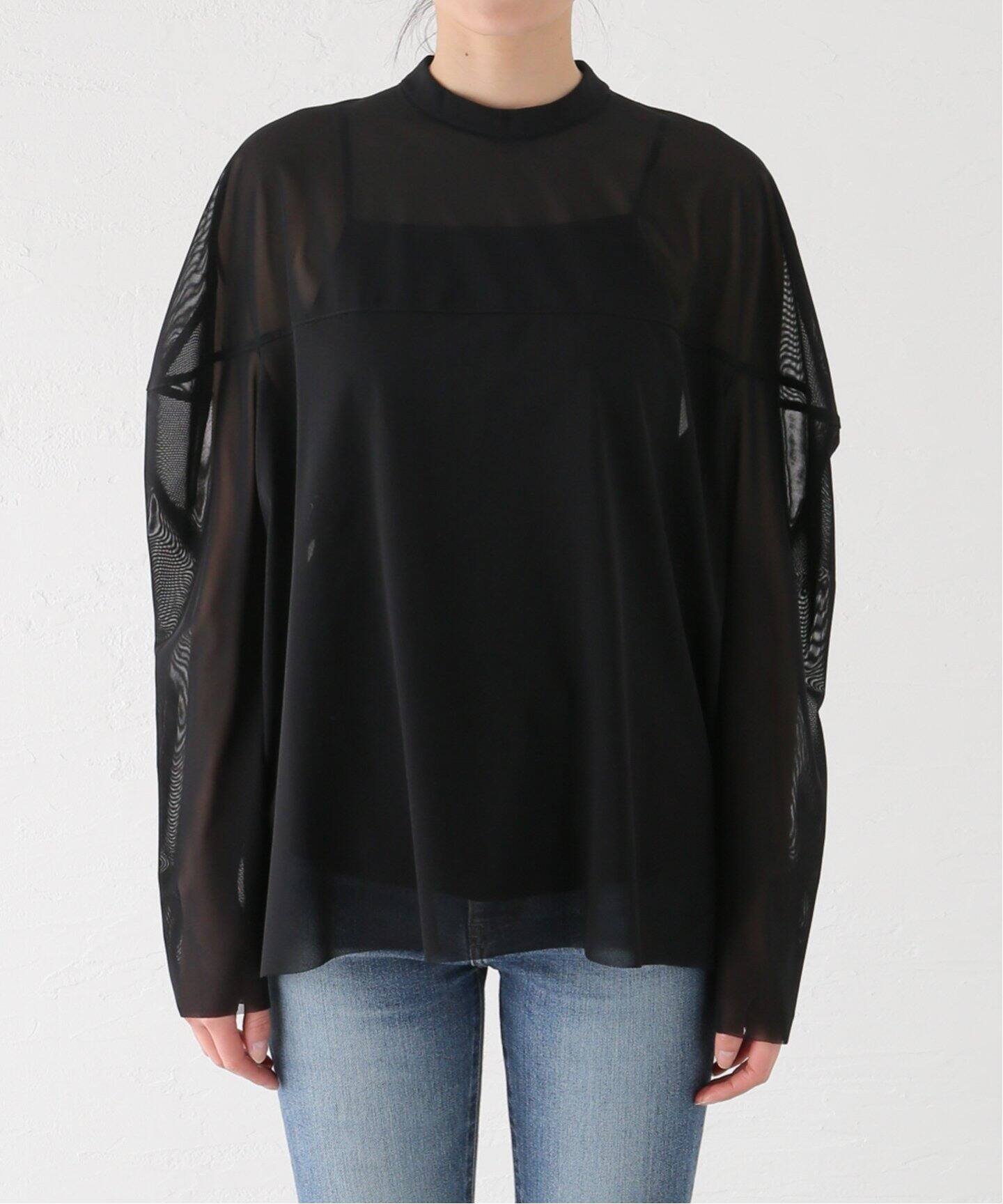 CLANE/クラネ】SHEER MESH CURVE SLEEVE TOPS：シャツ（シャツ 
