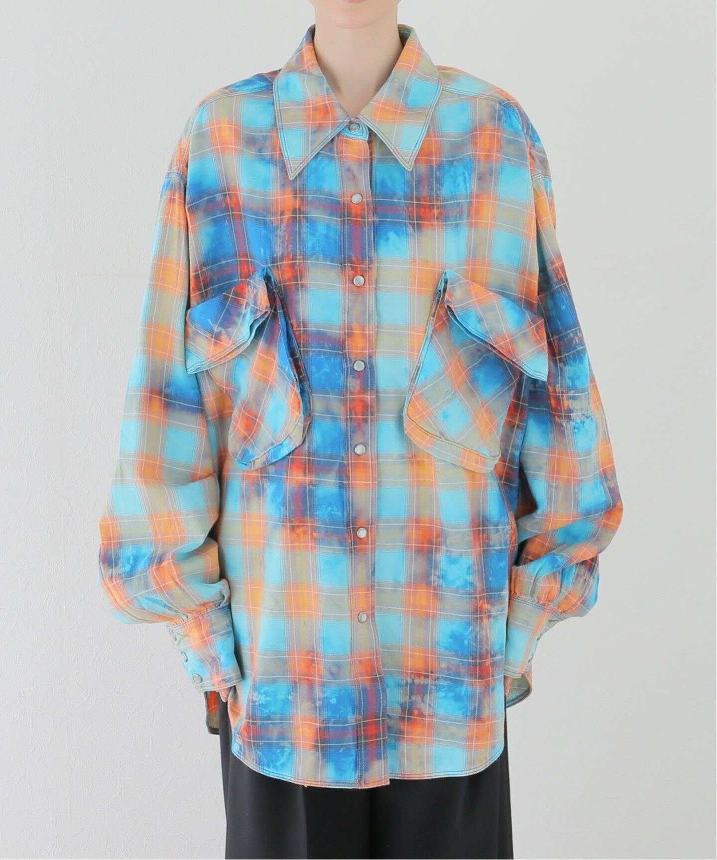 OPEN YY / オープンワイワイ】FADED CHECK POCKET SHIR：シャツ 
