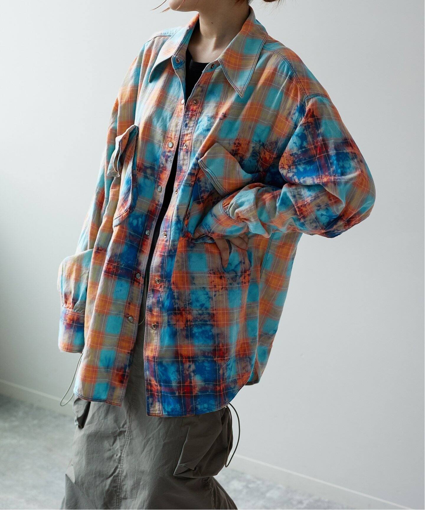 OPEN YY / オープンワイワイ】FADED CHECK POCKET SHIR：シャツ 