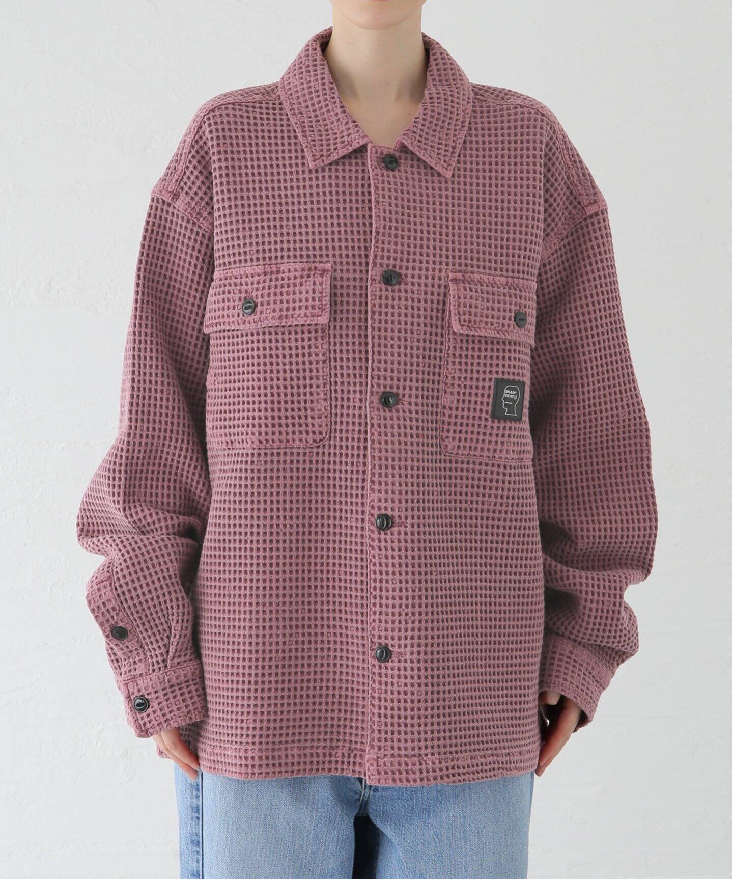 BRAIN DEAD/ブレインデッド】WAFFLE BUTTON FRONT SHIRT：シャツ 