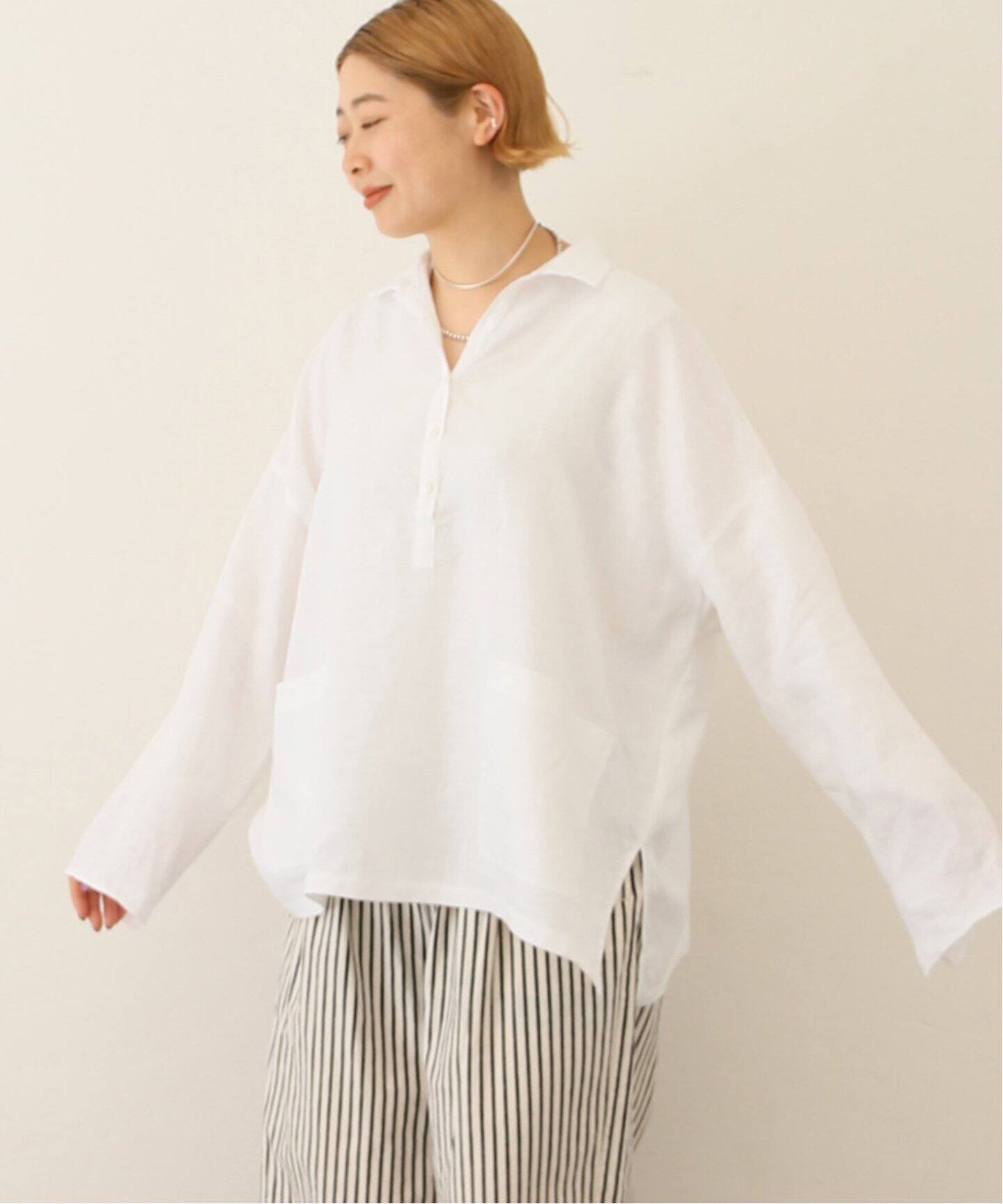 リネンワッシャー スキッパーシャツ（シャツ／ブラウス）｜journal 