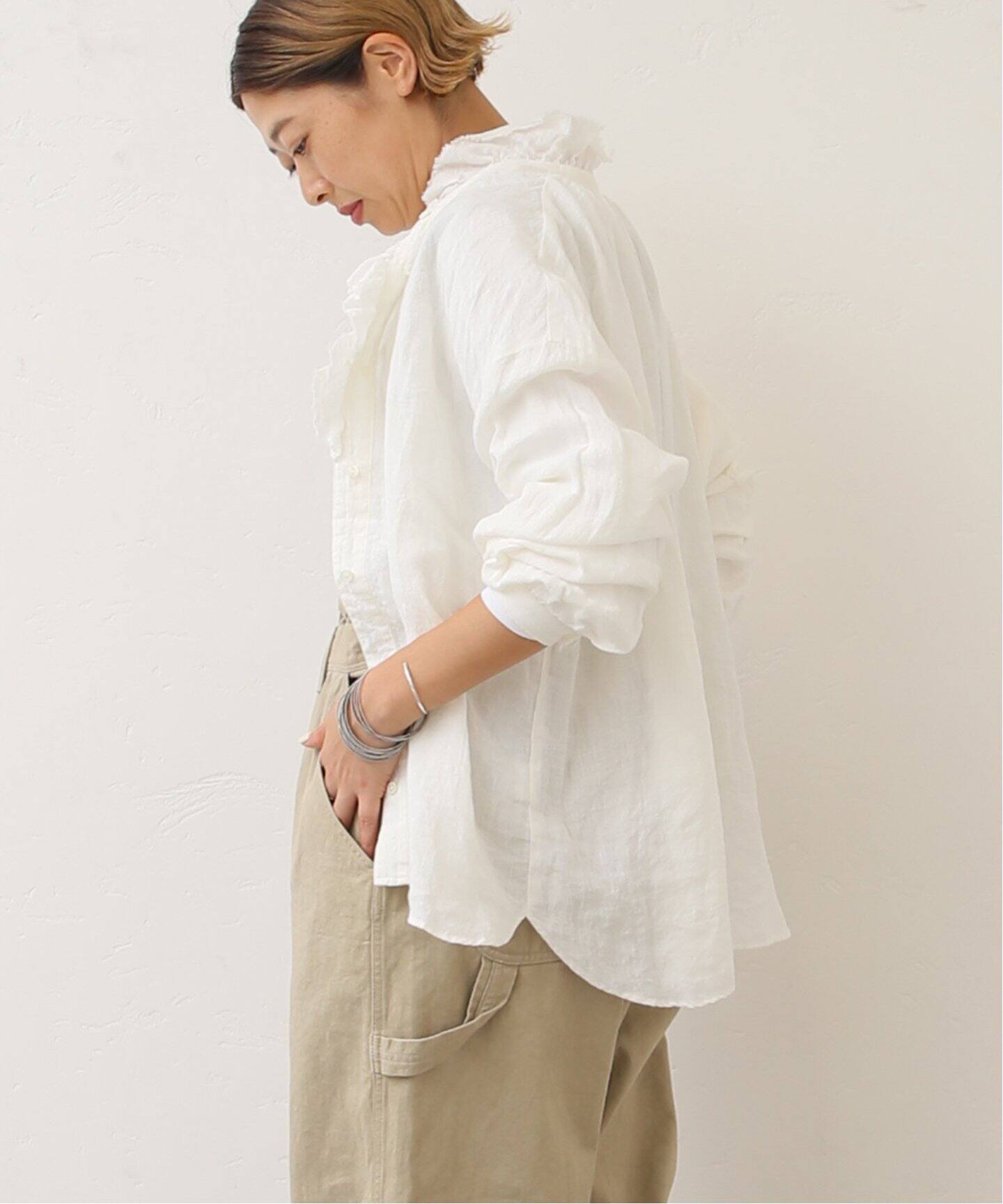 リネンワッシャー フリルブラウス（シャツ／ブラウス）｜journal  