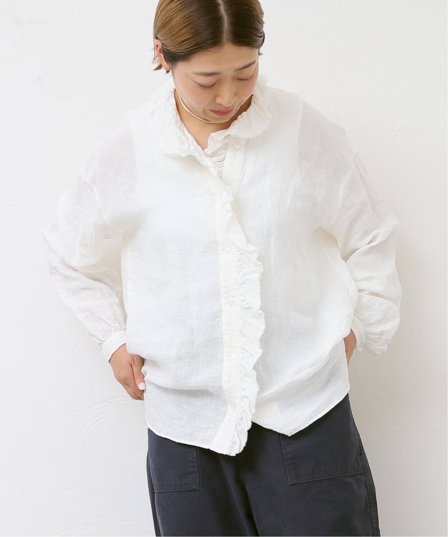 リネンワッシャー フリルブラウス（シャツ／ブラウス）｜journal  