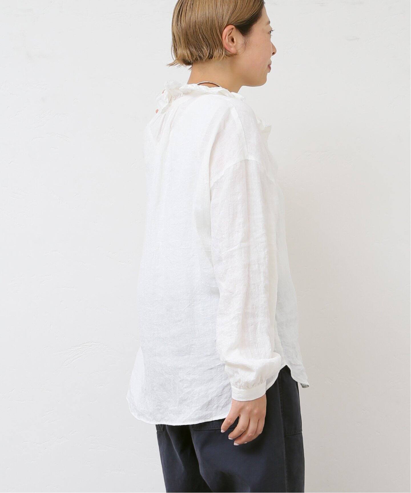 リネンワッシャー フリルブラウス（シャツ／ブラウス）｜journal 