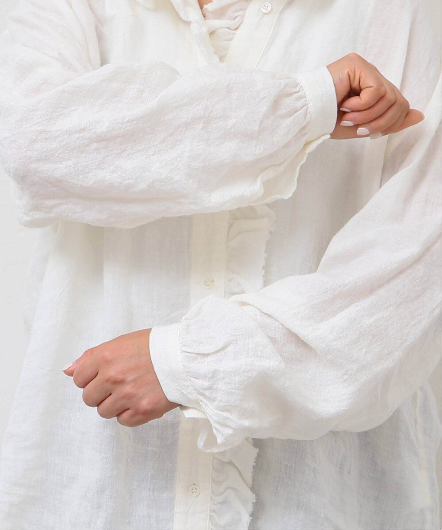 リネンワッシャー フリルブラウス（シャツ／ブラウス）｜journal 