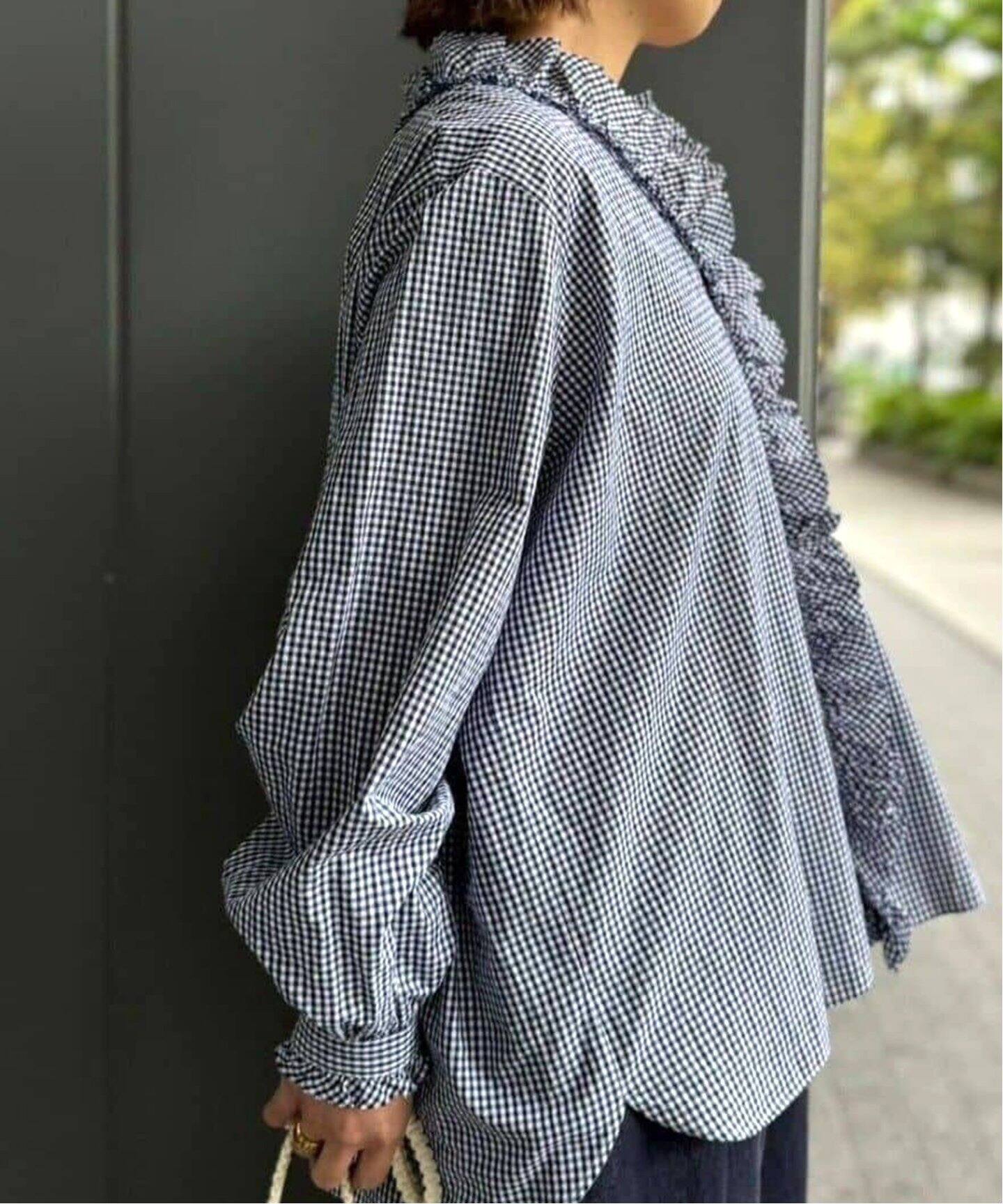 追加》ギンガム フリルブラウス（NV)（シャツ／ブラウス）｜journal  