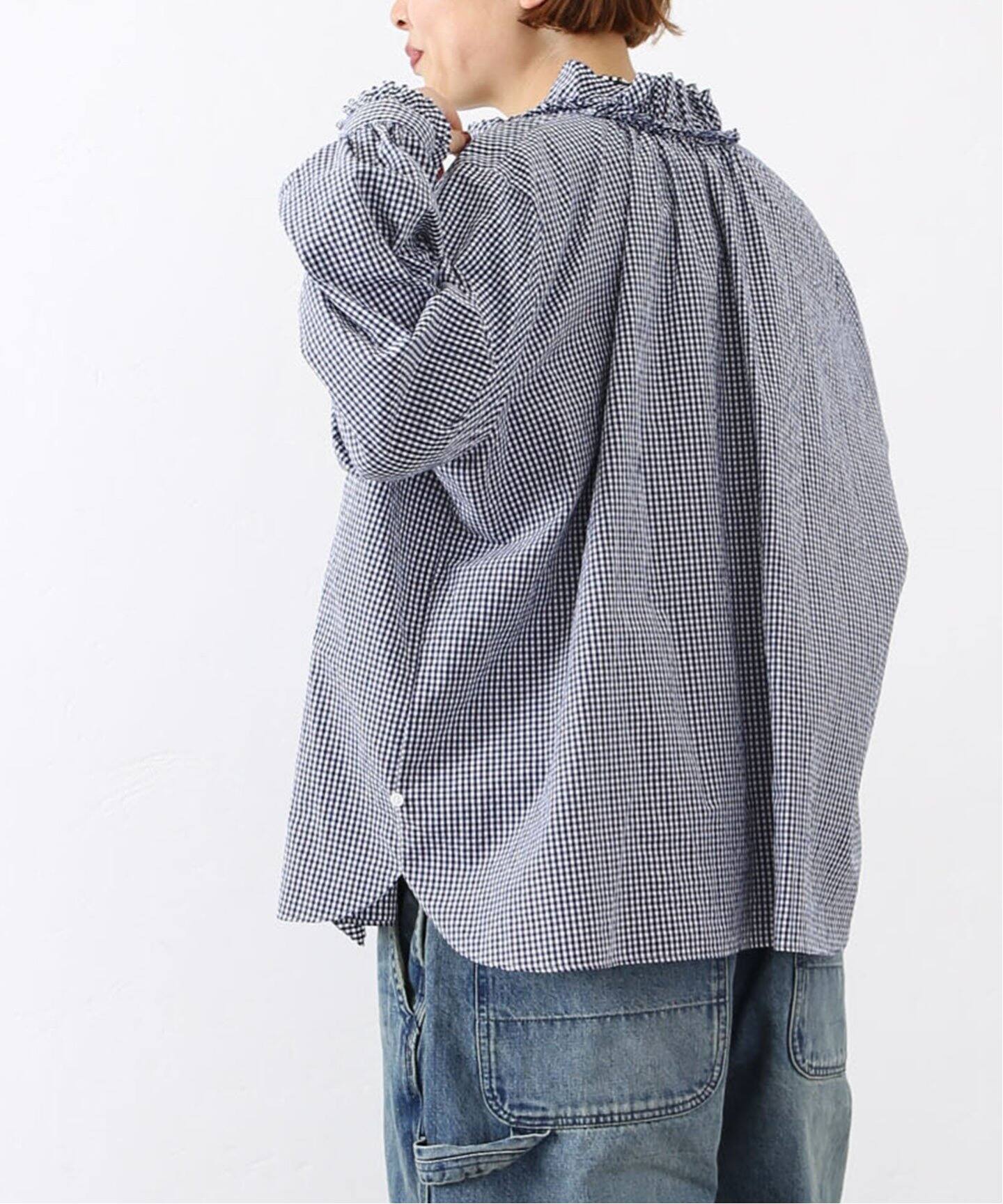 追加》ギンガム フリルブラウス（NV)（シャツ／ブラウス）｜journal  