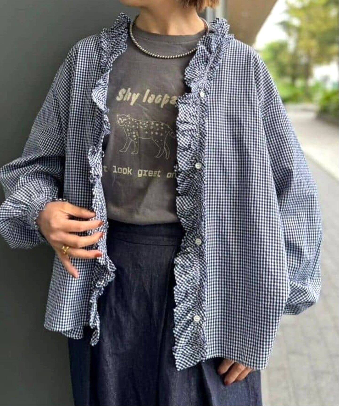 追加》ギンガム フリルブラウス（NV)（シャツ／ブラウス）｜journal  