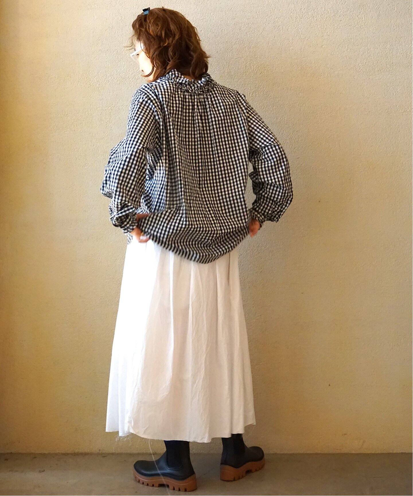 追加》ギンガム フリルブラウス（BLK）（シャツ／ブラウス）｜journal  