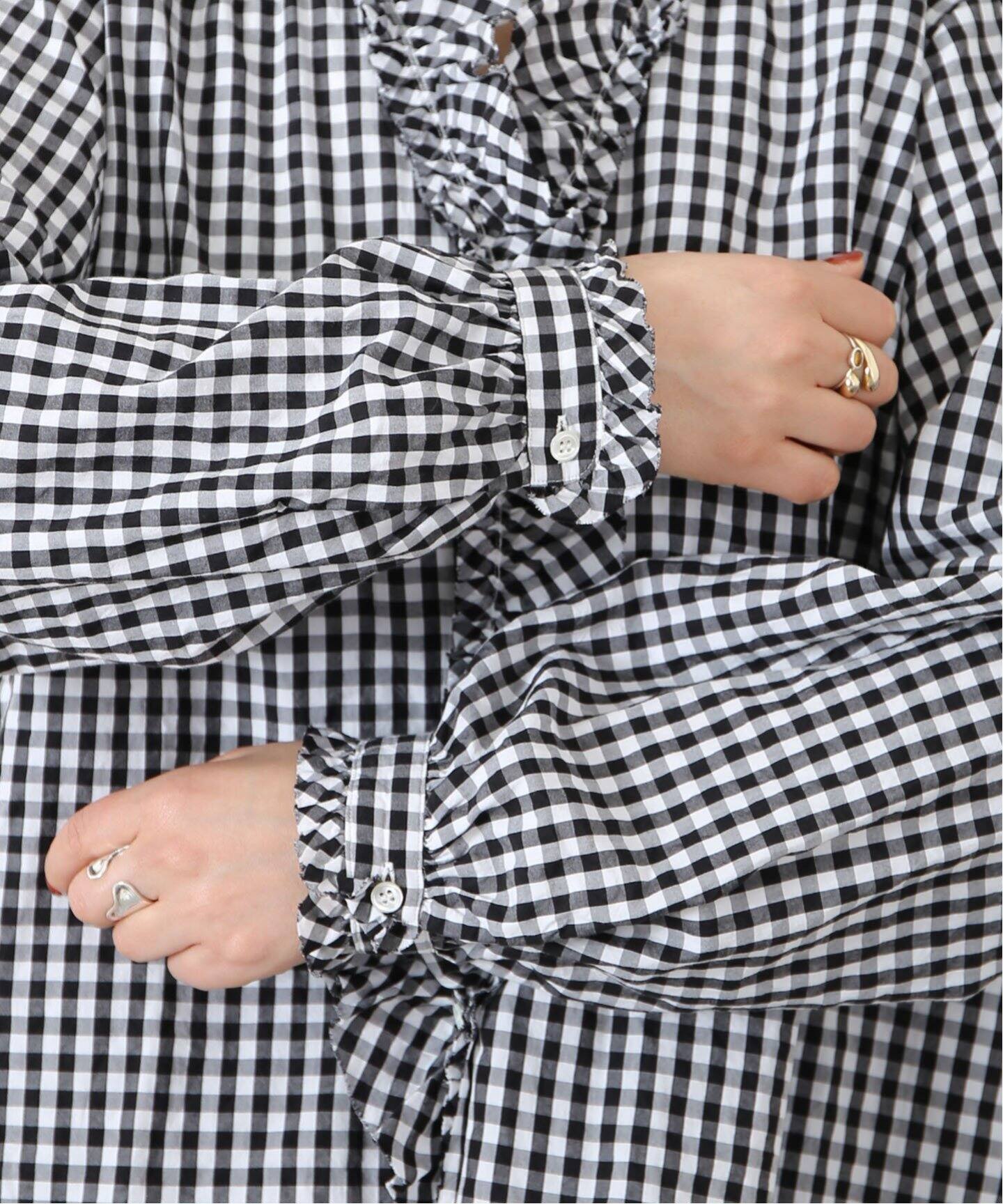 追加》ギンガム フリルブラウス（BLK）（シャツ／ブラウス）｜journal  