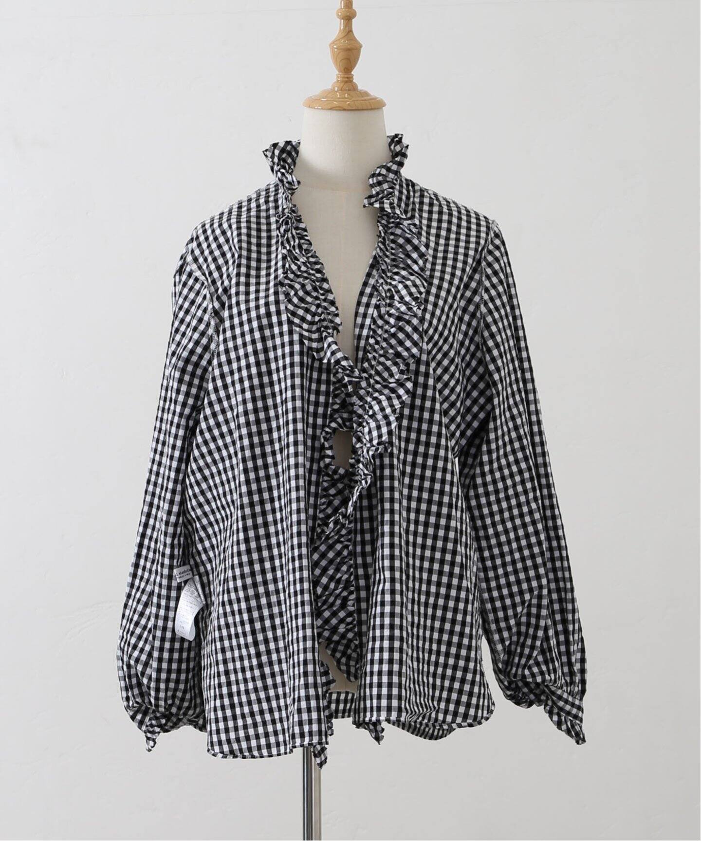 追加》ギンガム フリルブラウス（BLK）（シャツ／ブラウス）｜journal  