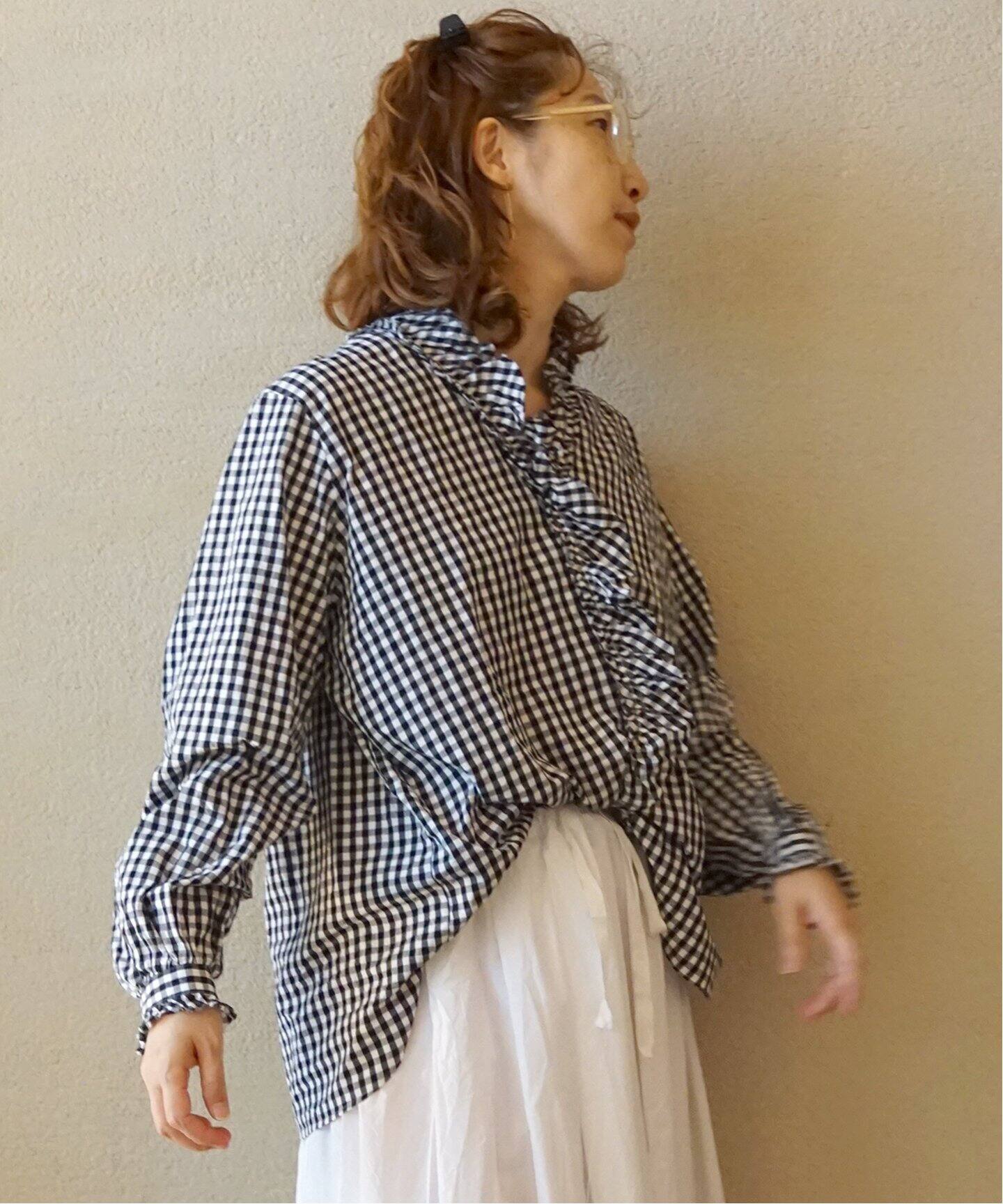 追加》ギンガム フリルブラウス（BLK）（シャツ／ブラウス）｜journal  