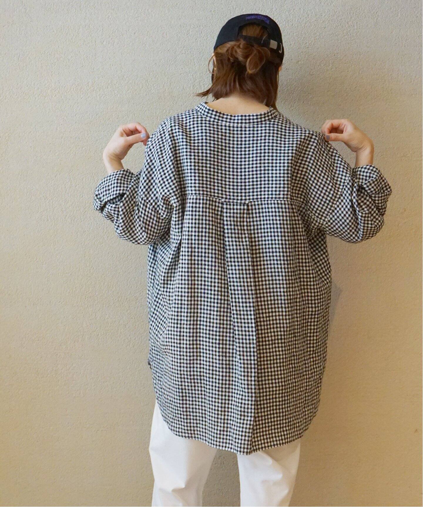 リネンギンガム スタンドカラーシャツ（シャツ／ブラウス）｜journal 