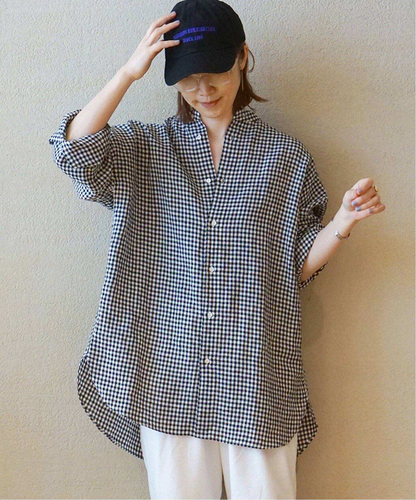 リネンギンガム スタンドカラーシャツ（シャツ／ブラウス）｜journal 