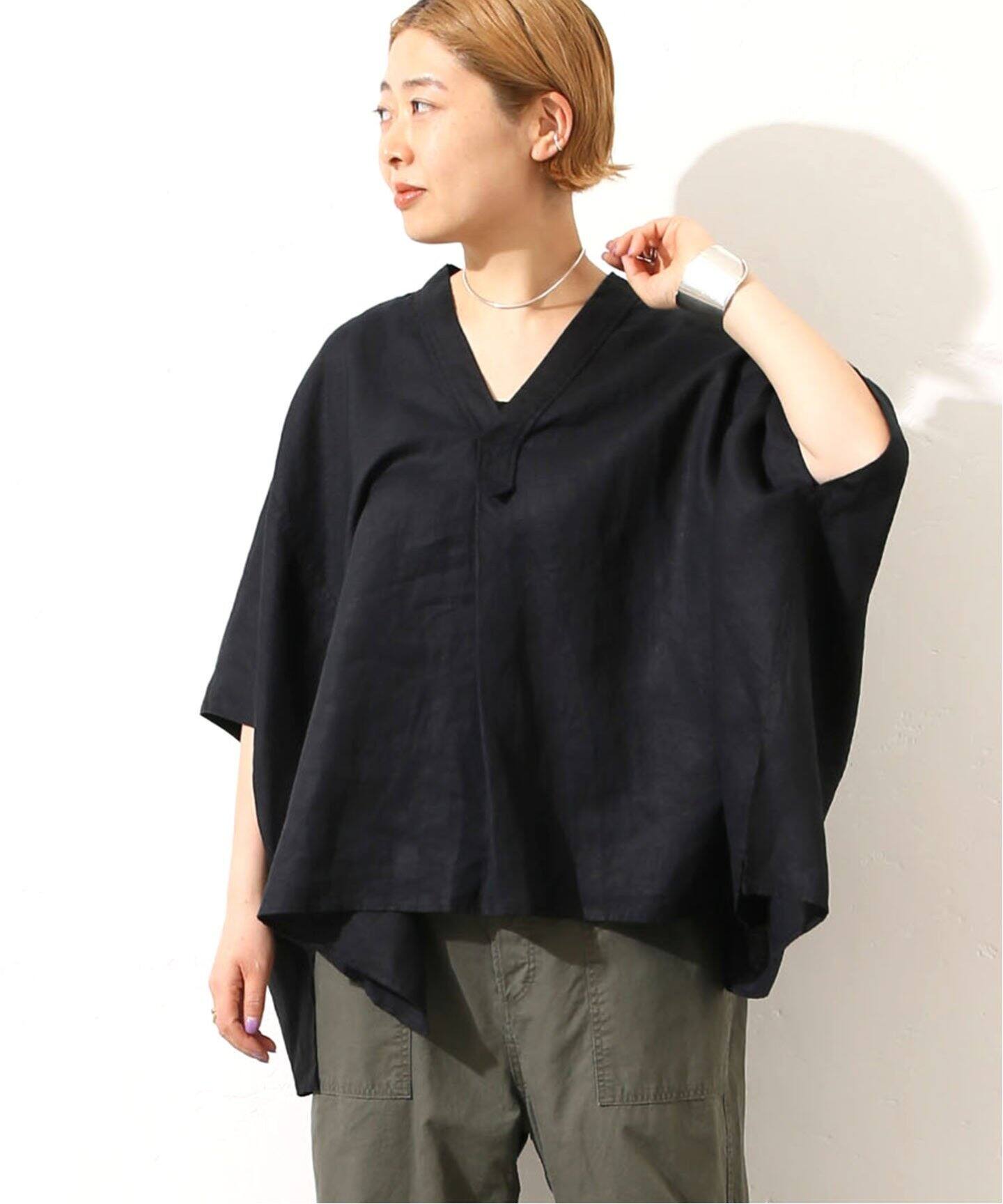 40リネンワッシャー Vスキッパーシャツ（シャツ／ブラウス）｜journal 