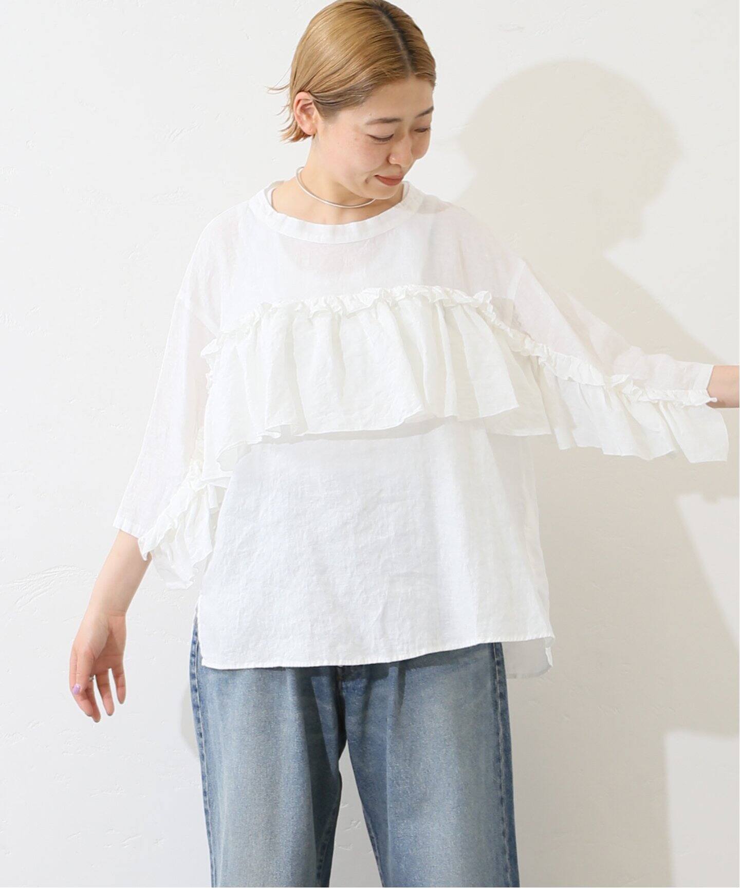 フレンチリネン フリルプルブラウス（シャツ／ブラウス）｜journal  
