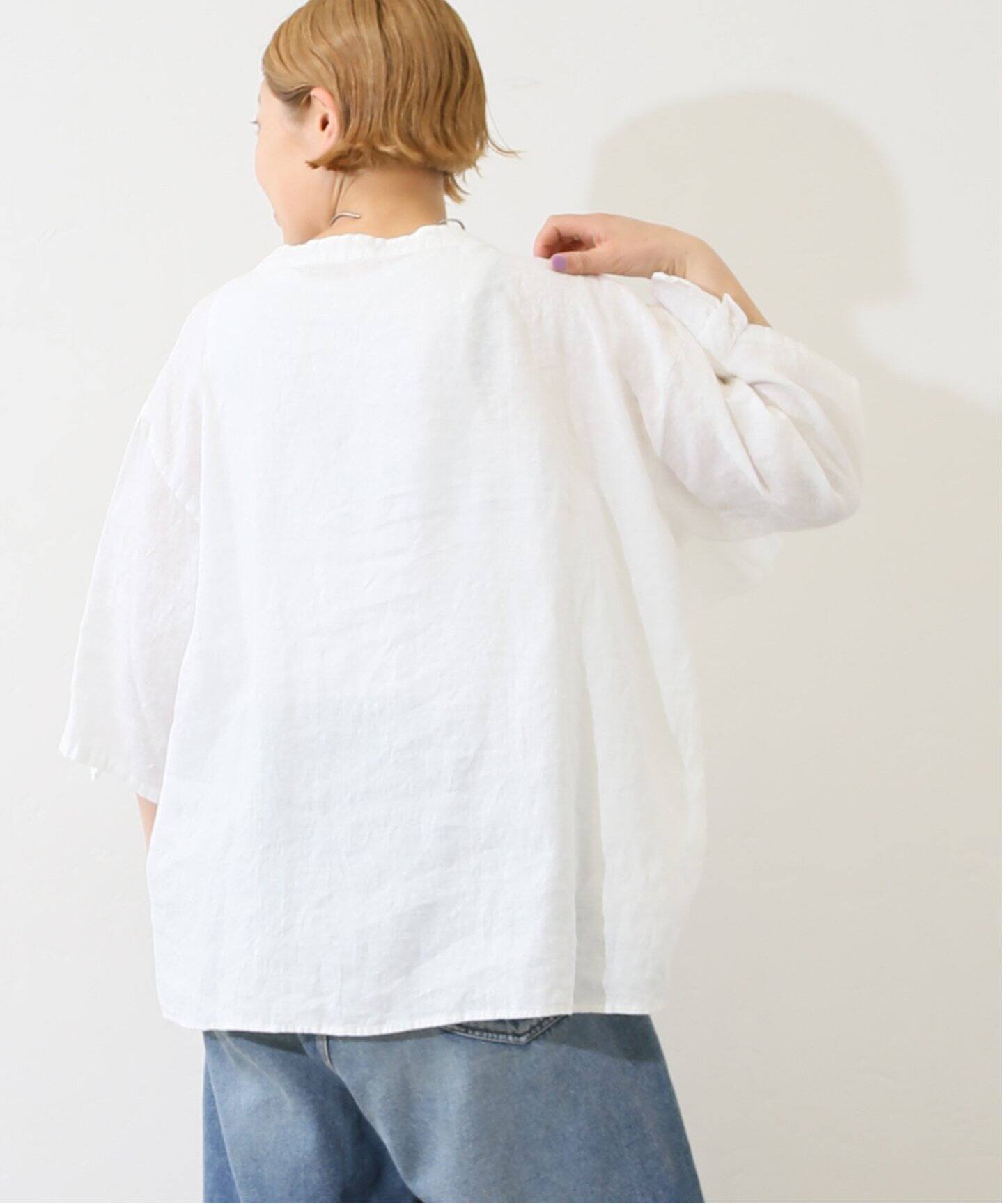 フレンチリネン フリルプルブラウス（シャツ／ブラウス）｜journal  