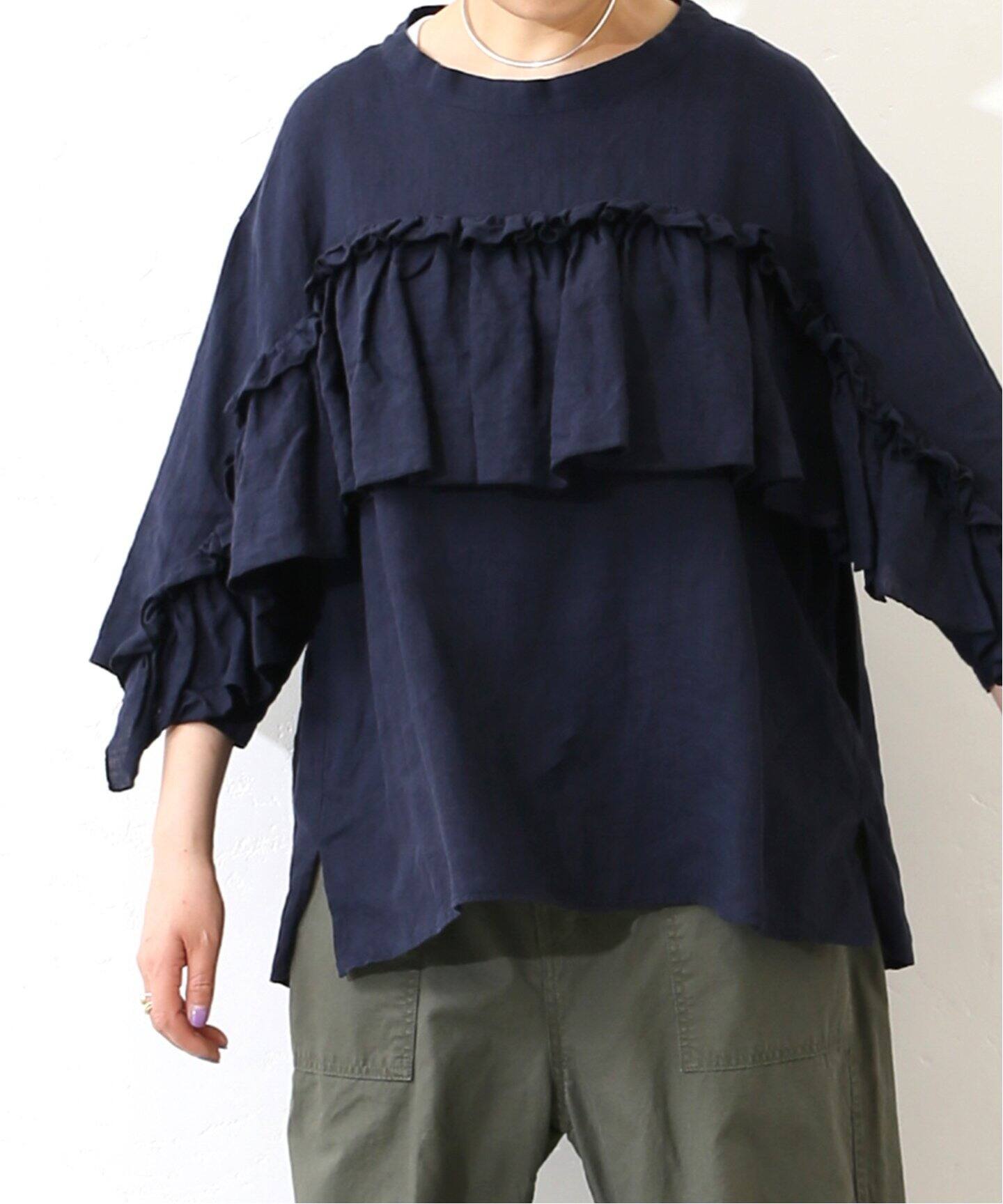 フレンチリネン フリルプルブラウス（シャツ／ブラウス）｜journal  