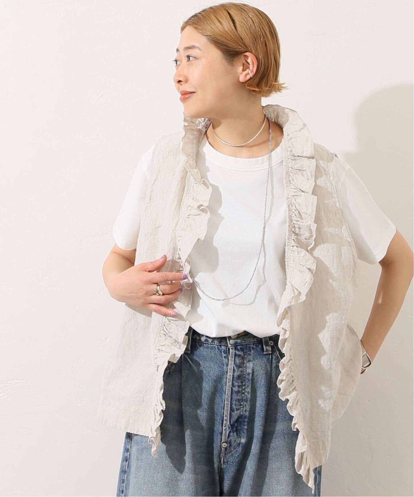 リネンダンガリー フリルジレ（ベスト）｜journal standard luxe 