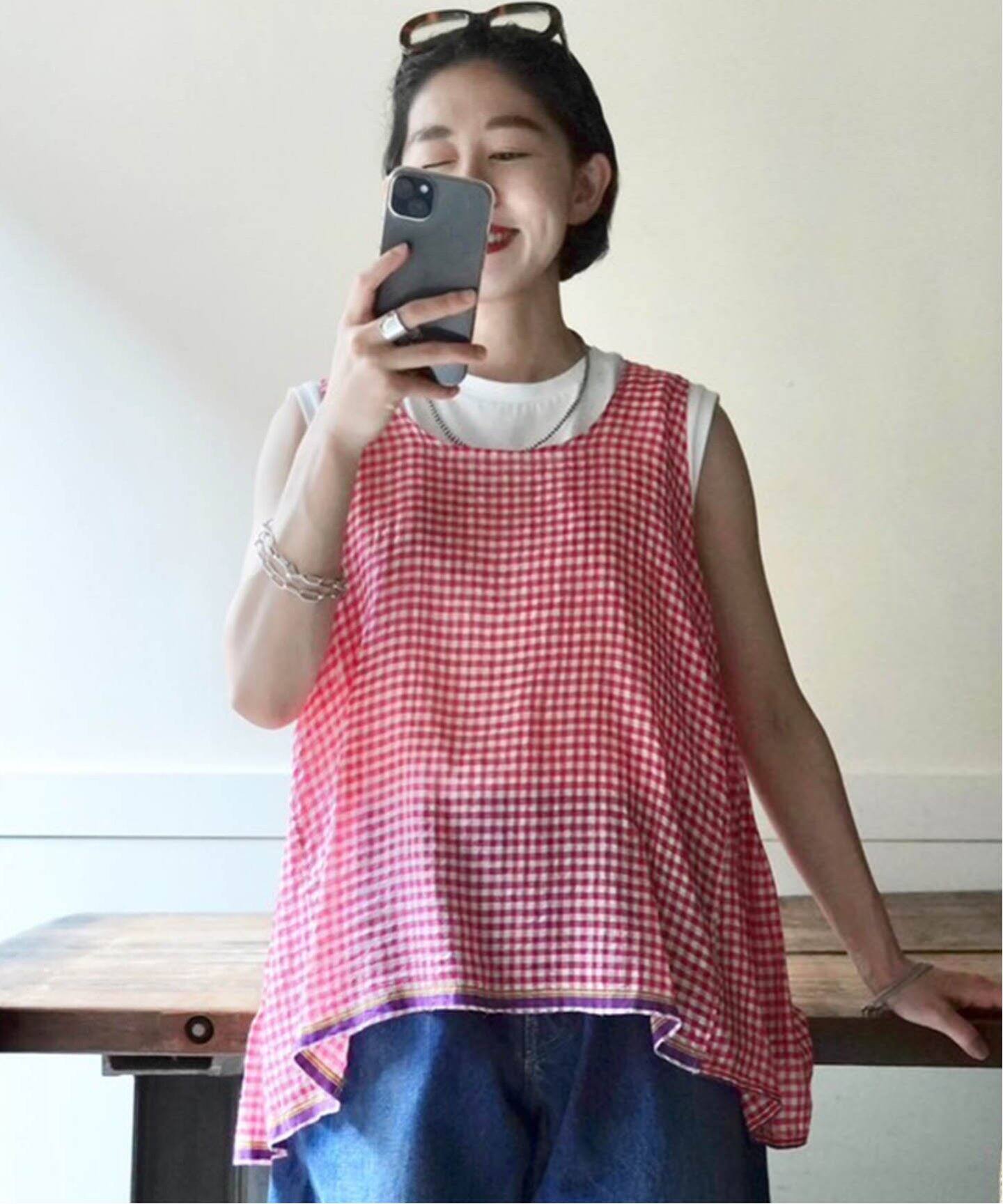 INJIRI/インジリ】GINGHAM CHECK SLEEVELES PULL（シャツ 