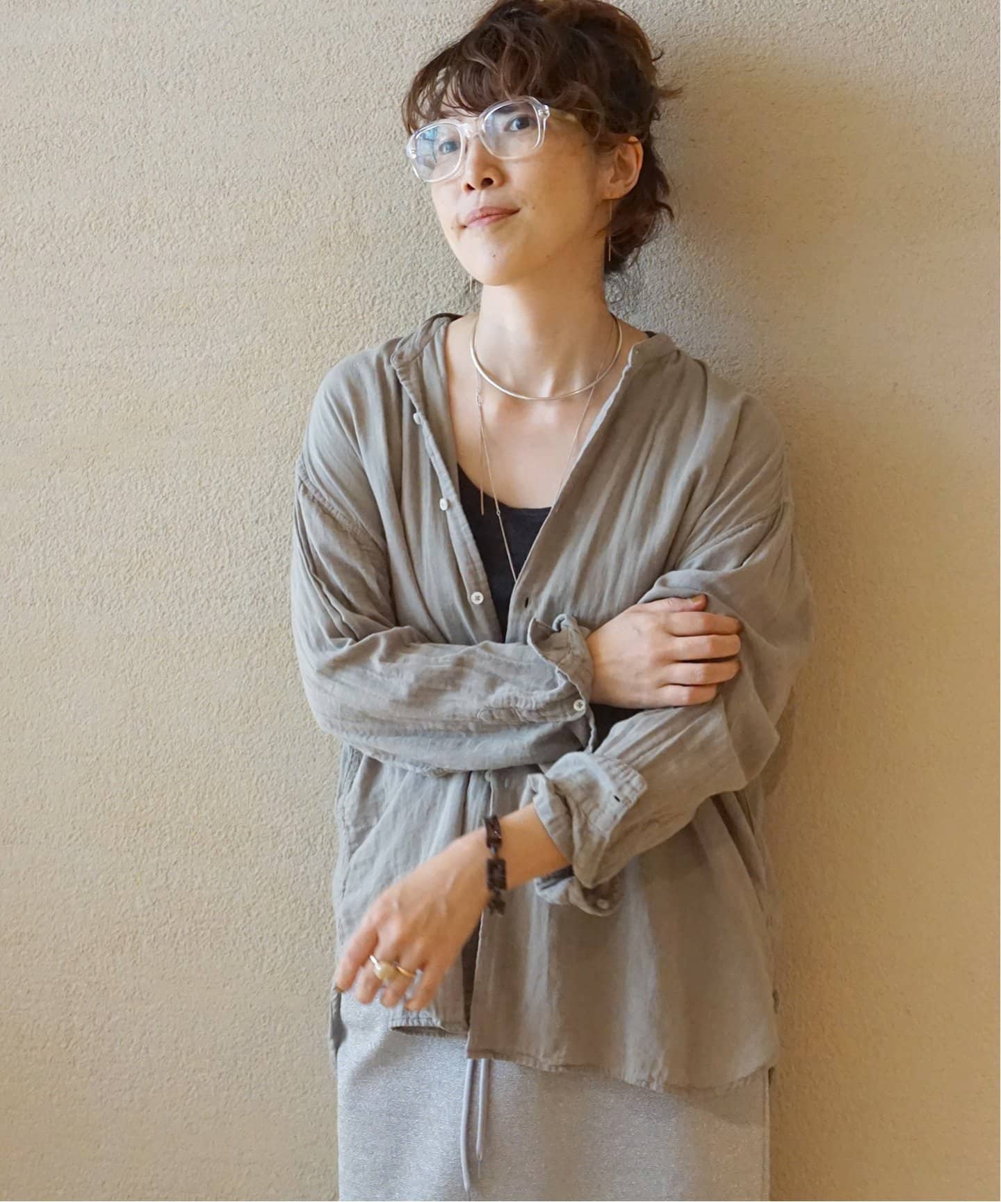 【2024SS/定価1.8万】アーメン ARMEN *GAUZE UTILITY BANDED COLLAR SHIRT*3薄手ブラウスレッドパープル(27-2506-160)【92G52】 ARMEN 【2024SS/定価1.8万】アーメン *GAUZE UTILITY BANDED