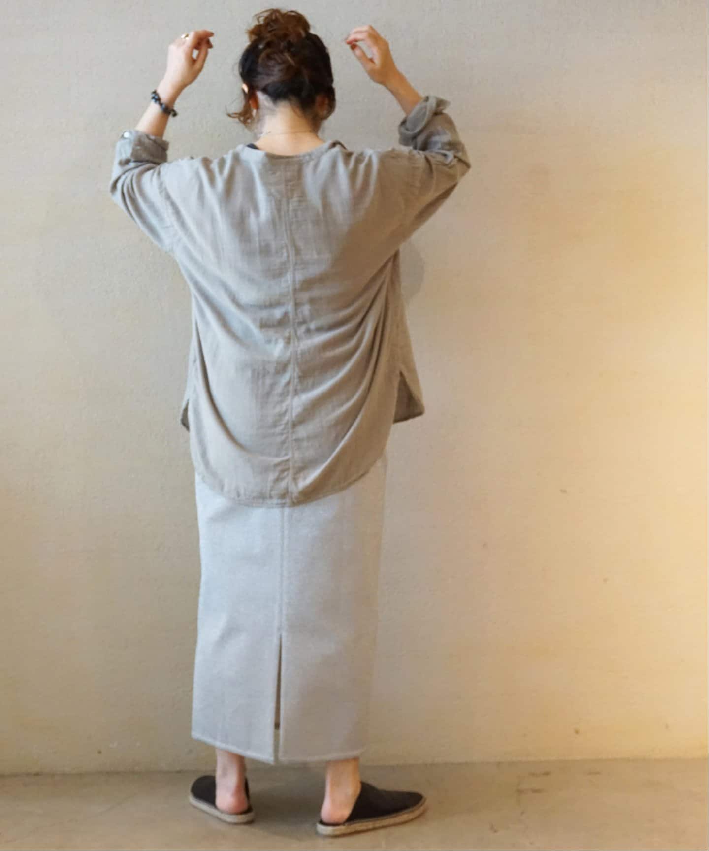 ARMEN 】GAUZE UTILITY BANDED COLLAR SHIRT（シャツ／ブラウス